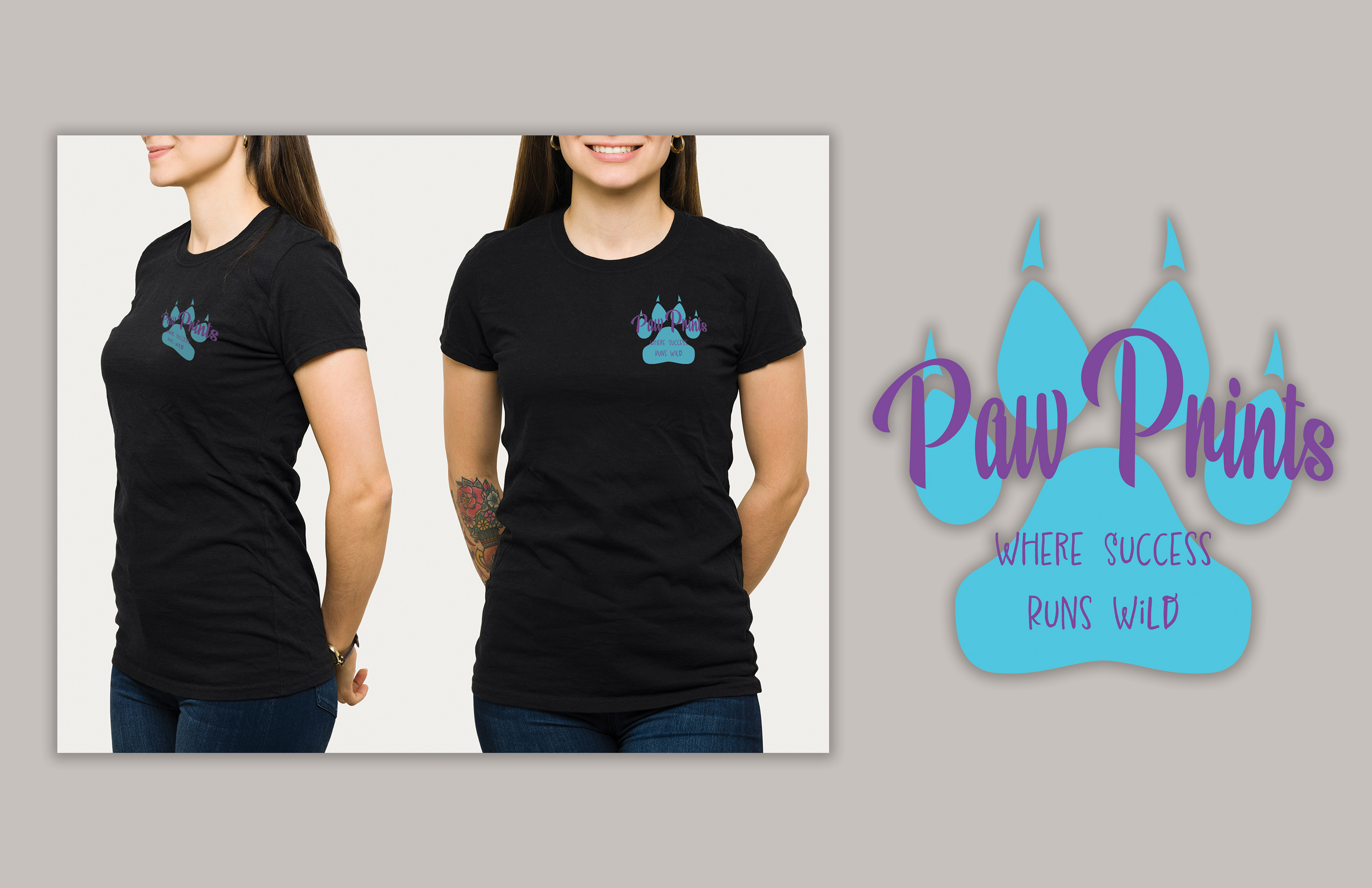 I've adapted designs to be cohesive for black, white and heather gray clothing. Being a school for the visually impaired, there is great variation in vision lost. This has been important to keep in mind for students that do still see to some extent. Using contrasting lights and darks allows for students and families alike to be apart of WPSBC's message.