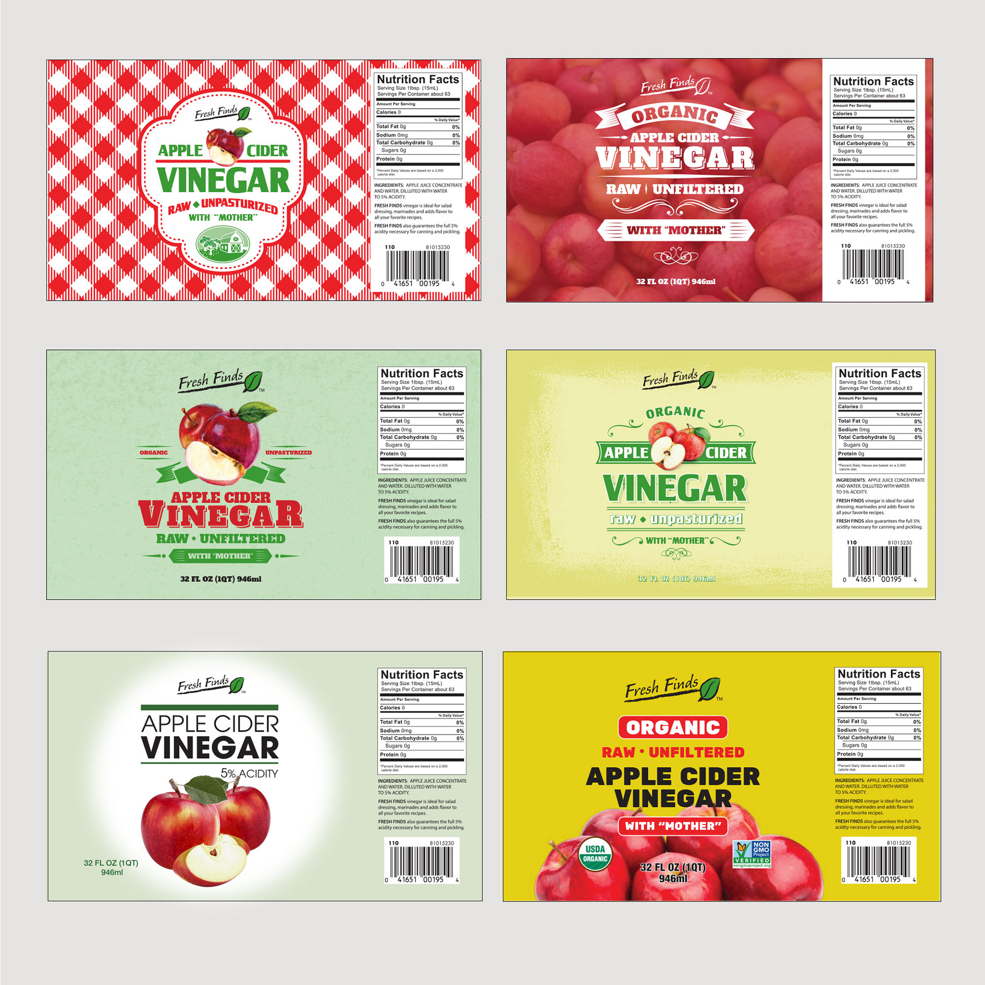 Label design concepts exploring multiple visual directions