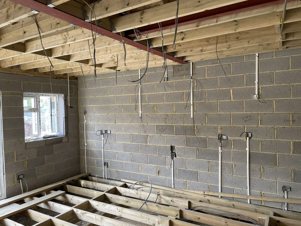 First fix for electrical sockets and lighting