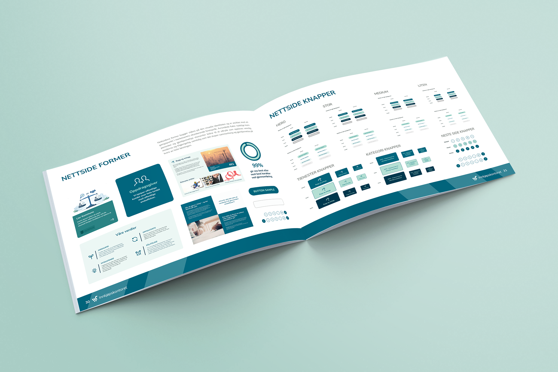 Mockup - Brandguide: Nettside former og nettside knapper