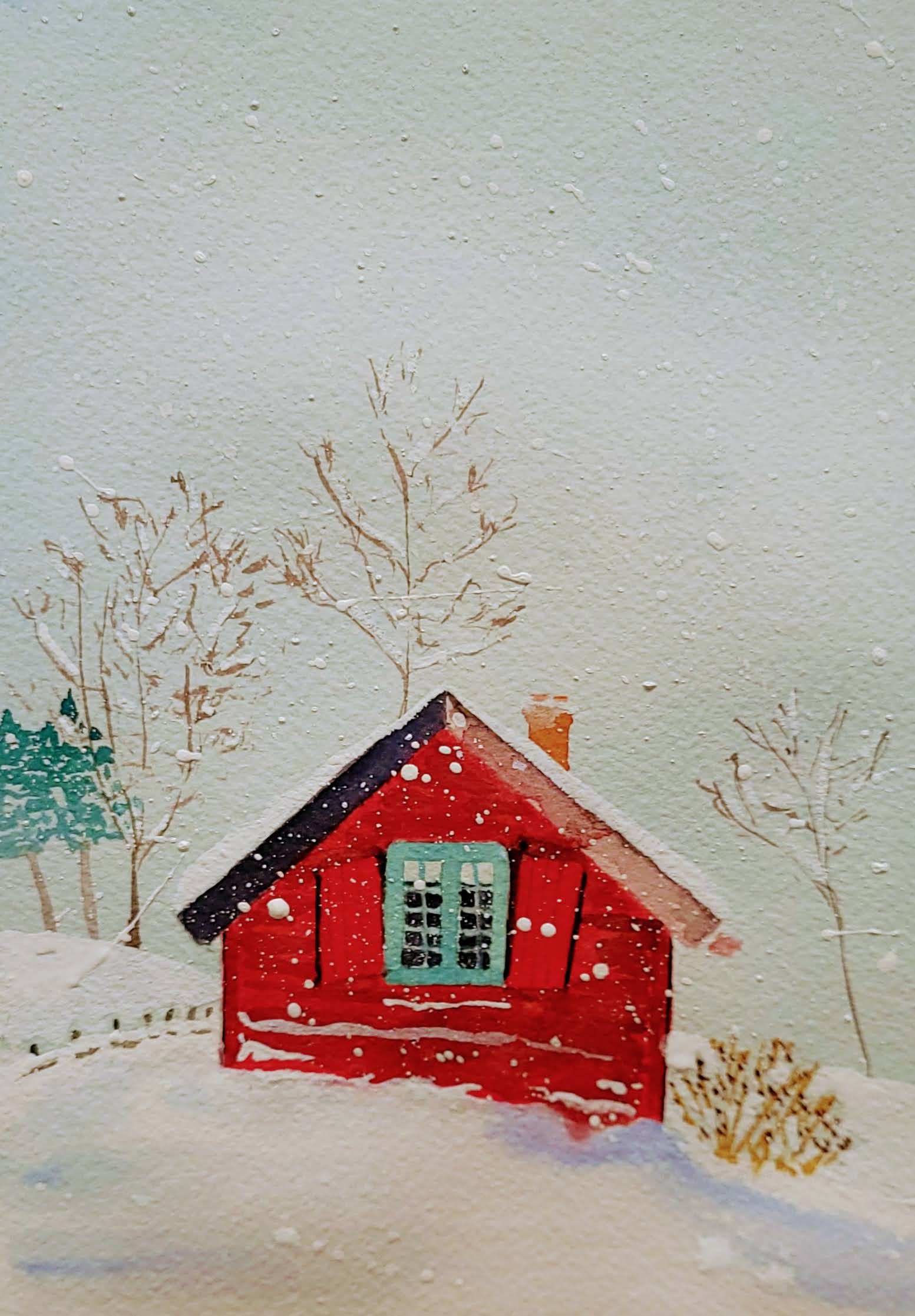 Red House in the Snow 8" x 10"