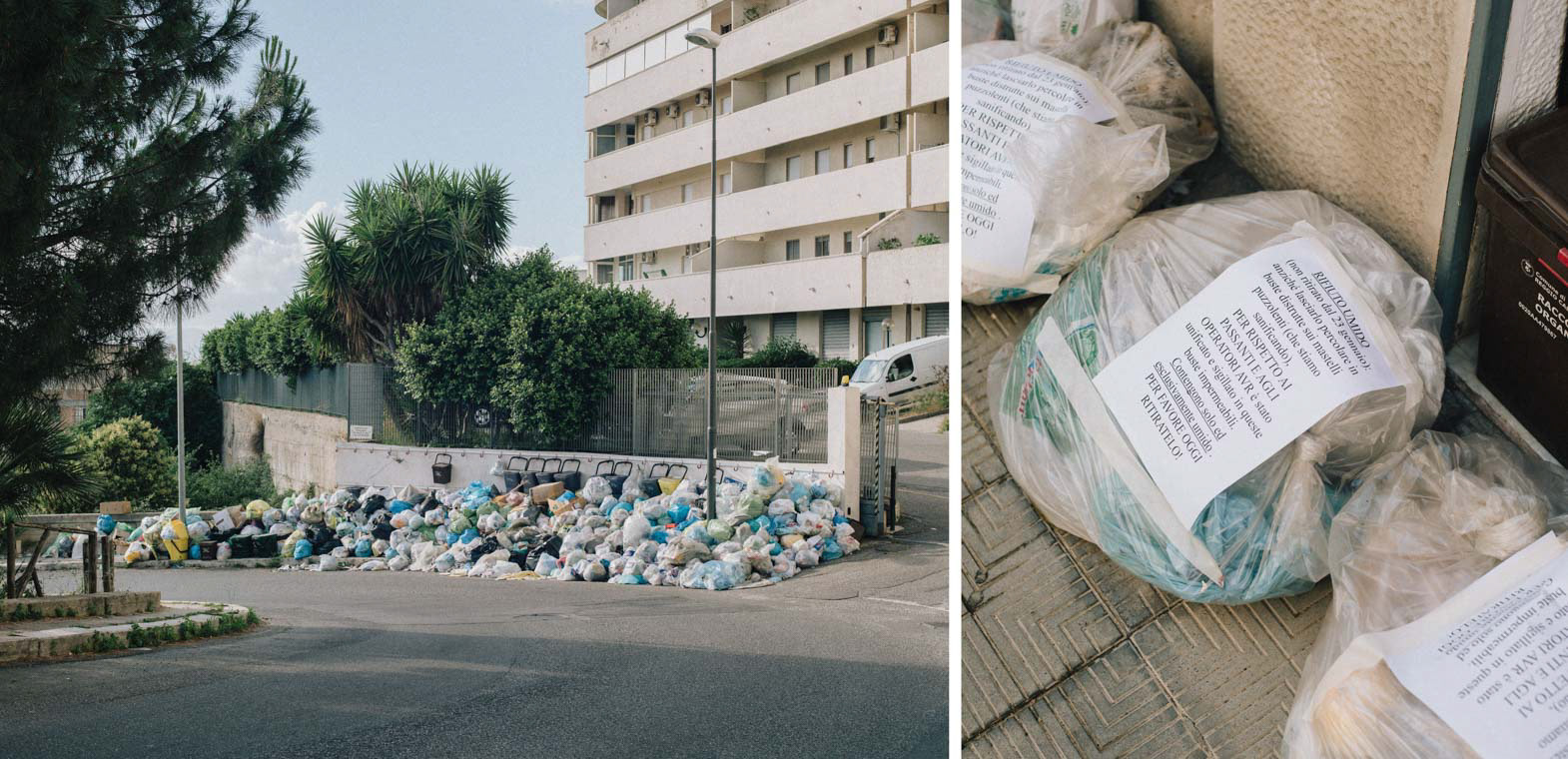 Bags of organic waste not collected for a month. It is not unusual to find messages, such as this one begging the rubbish collectors to pick up the bags.