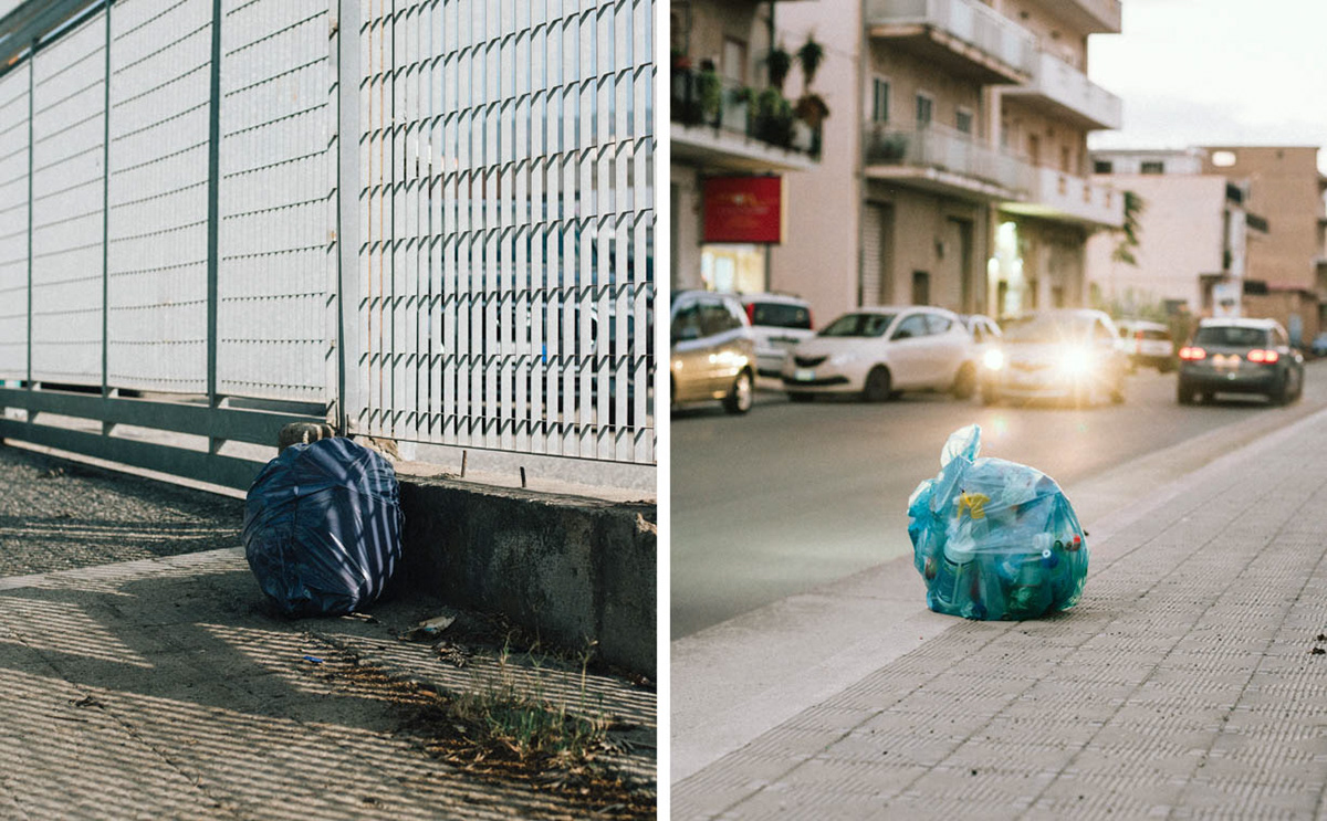 Single abandoned bags can be found almost anywhere throughout the city.