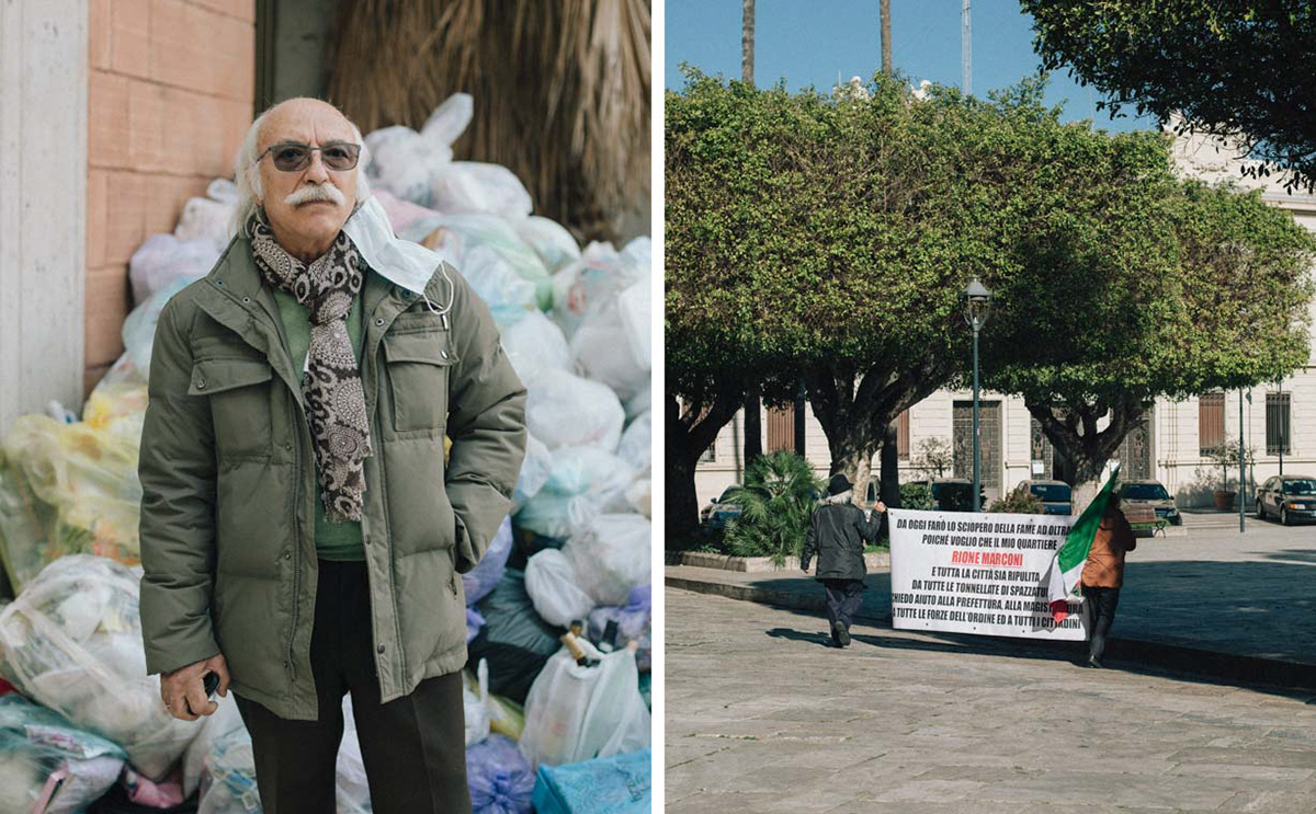 Mr. Crucitti on his doorstep and with his wife, demonstrating in front of the Prefect and the City Council. Due to their protests they have suffered retaliations in the neighbourhood.