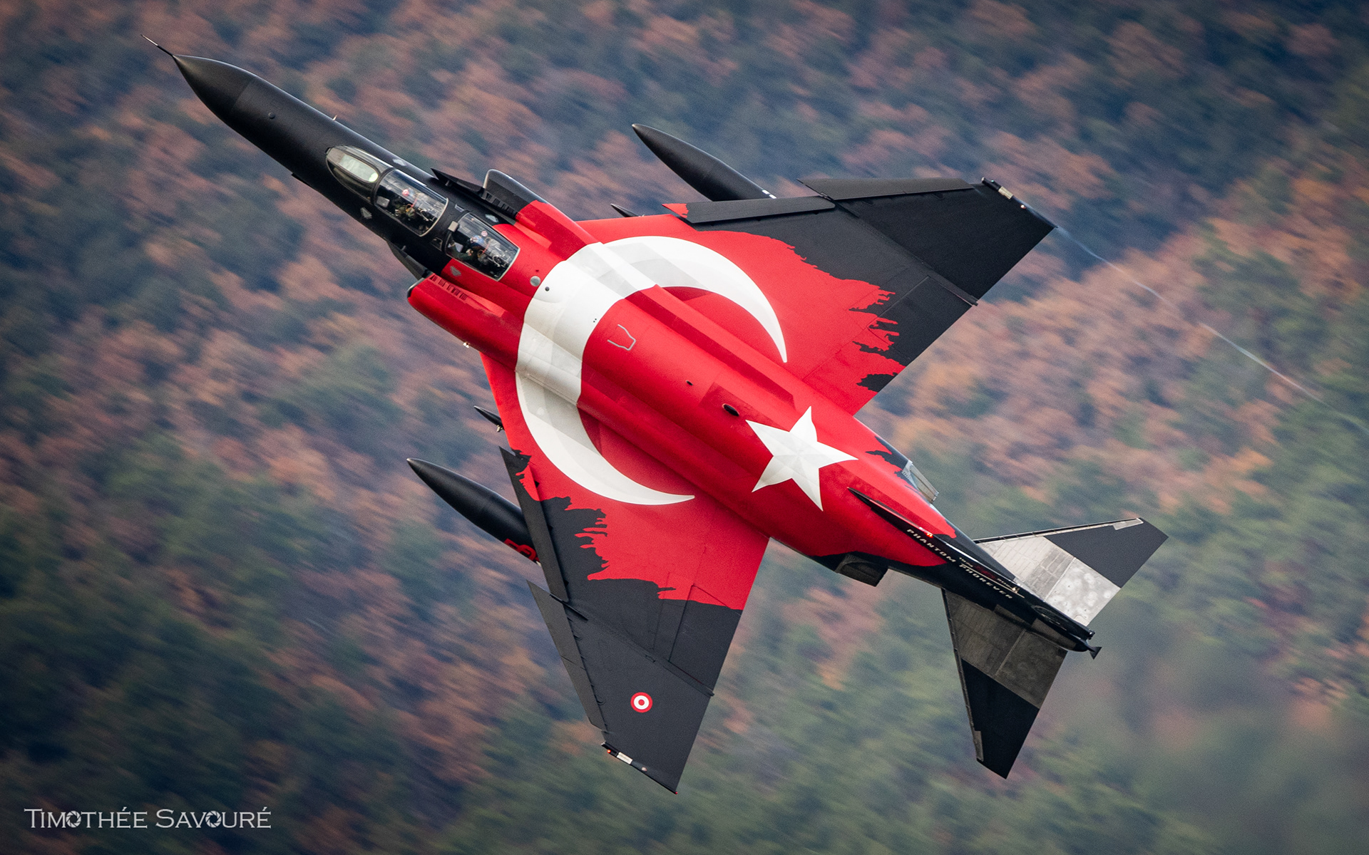 The specially painted F-4E Phantom for the 50th anniversary during the low level flight - 77-0303