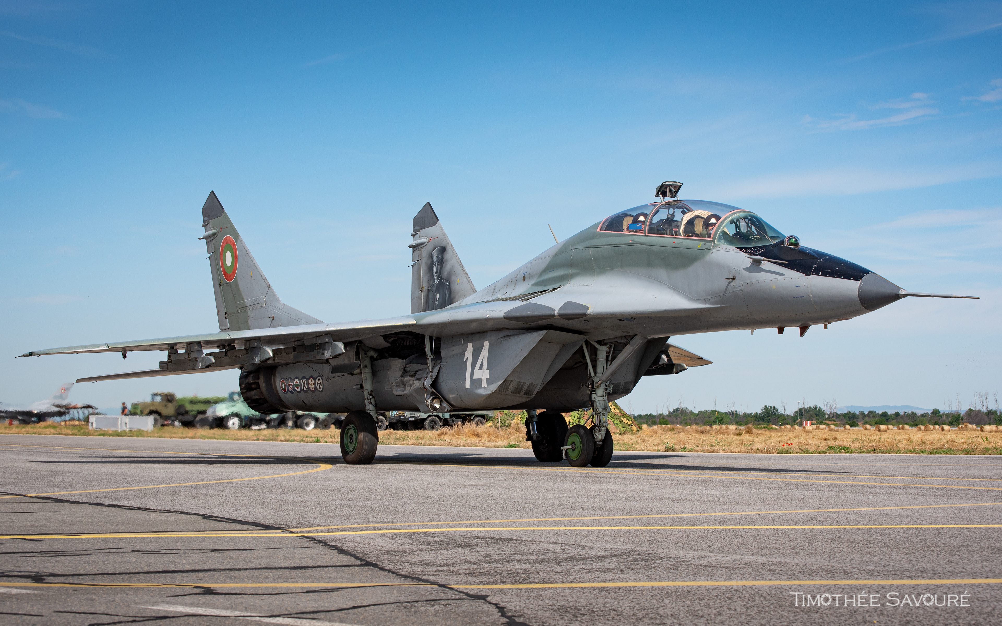 Bulgarian Air Force MiG-29UB 14 taxiing in Graf Ignatievo AFB