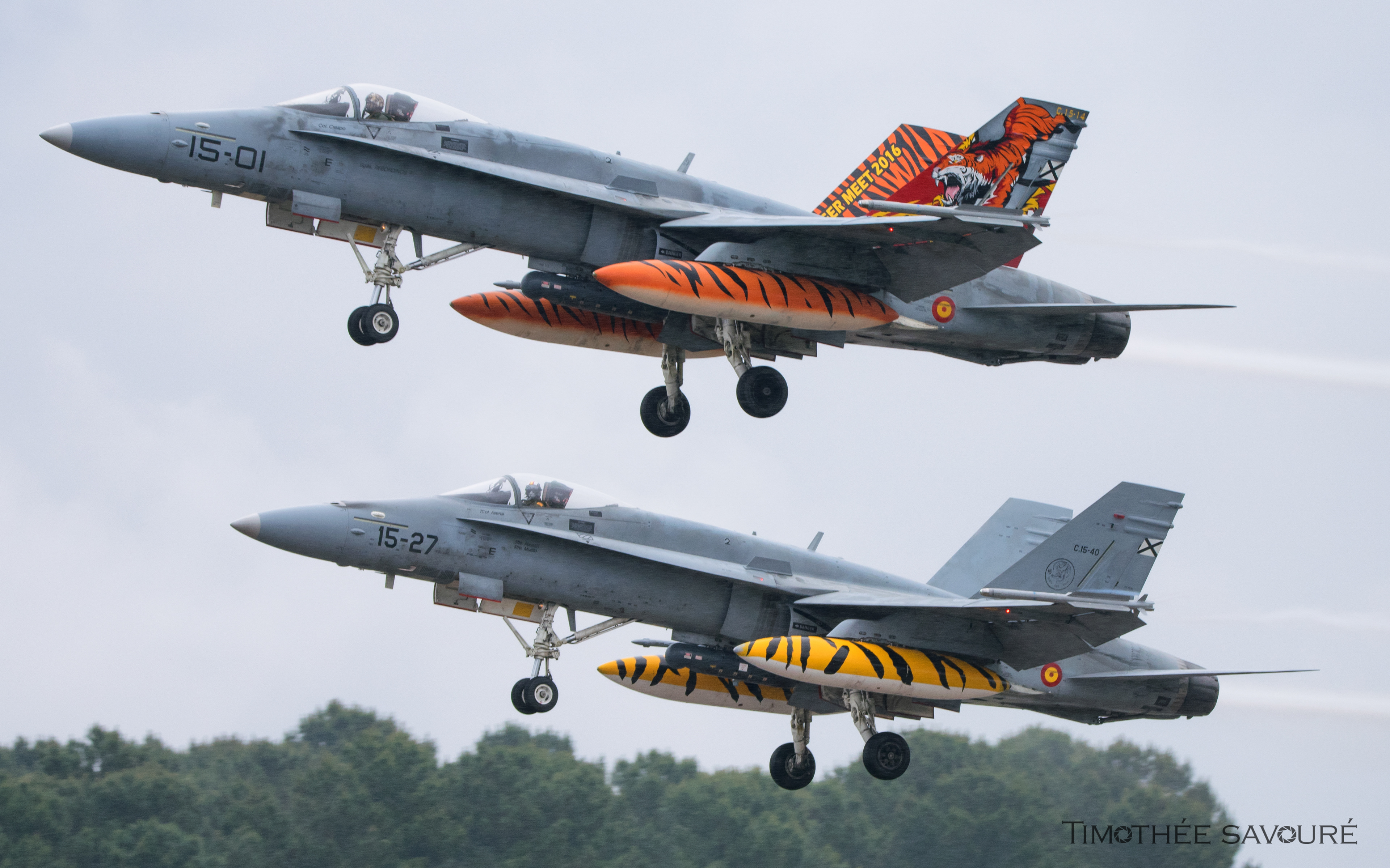 Pair of Spanish Air Force F-18 Hornets take-off