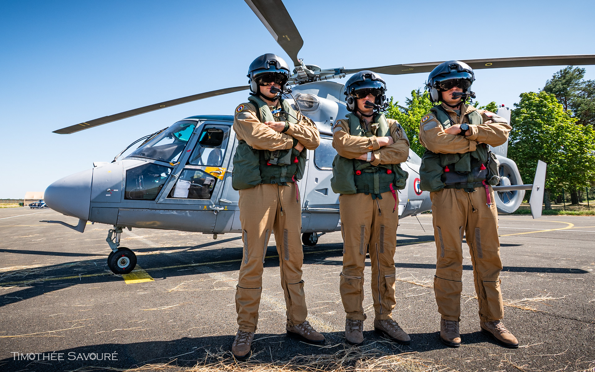 The flight crew of Cyclone 3 helicopter for Bastille Day