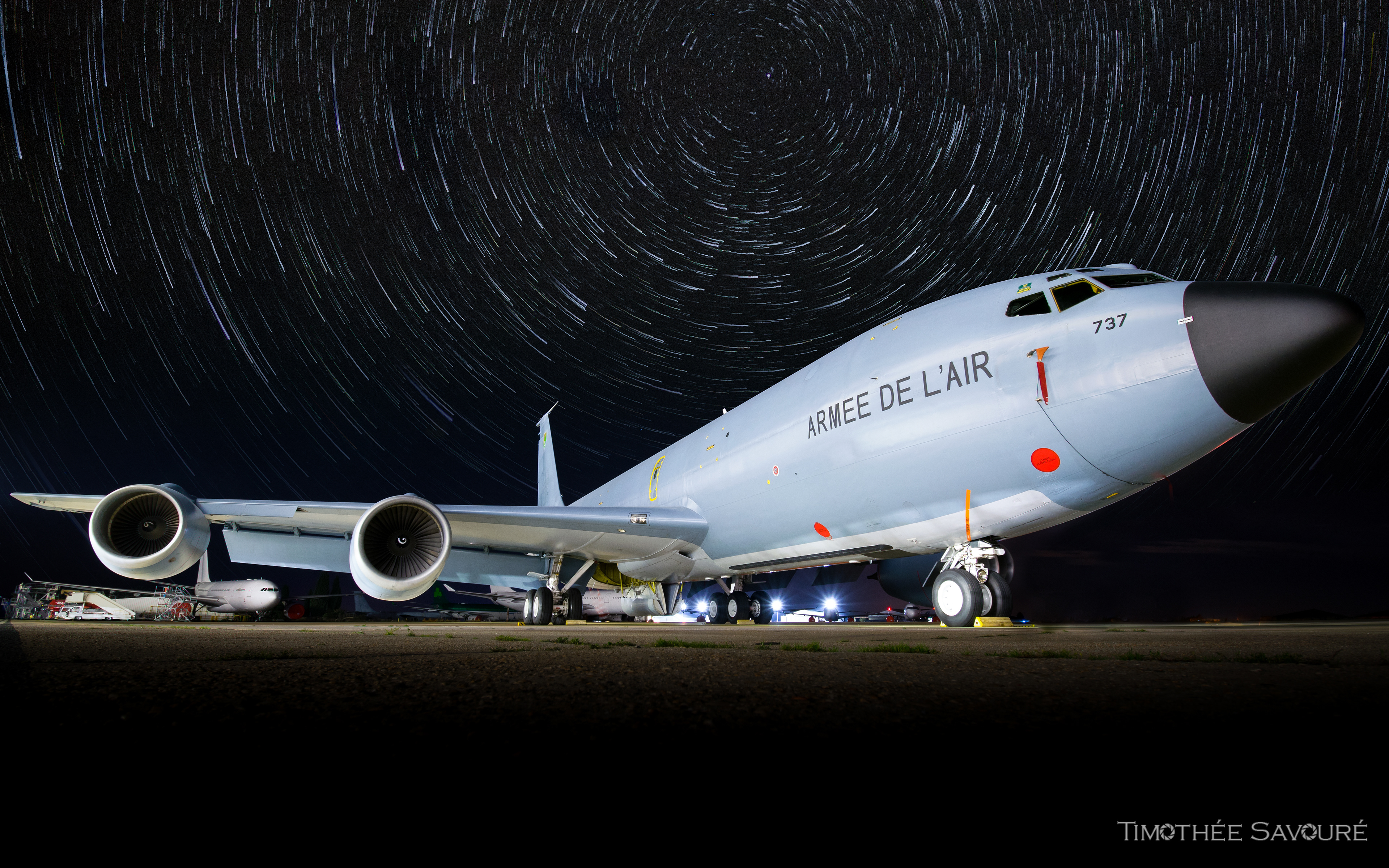 French Air Force C-135FR resting in the night sky