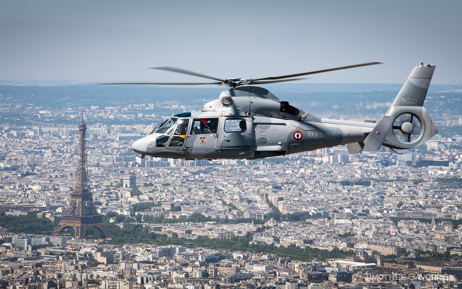 Marine Nationale AS365N3 Dauphin over Paris