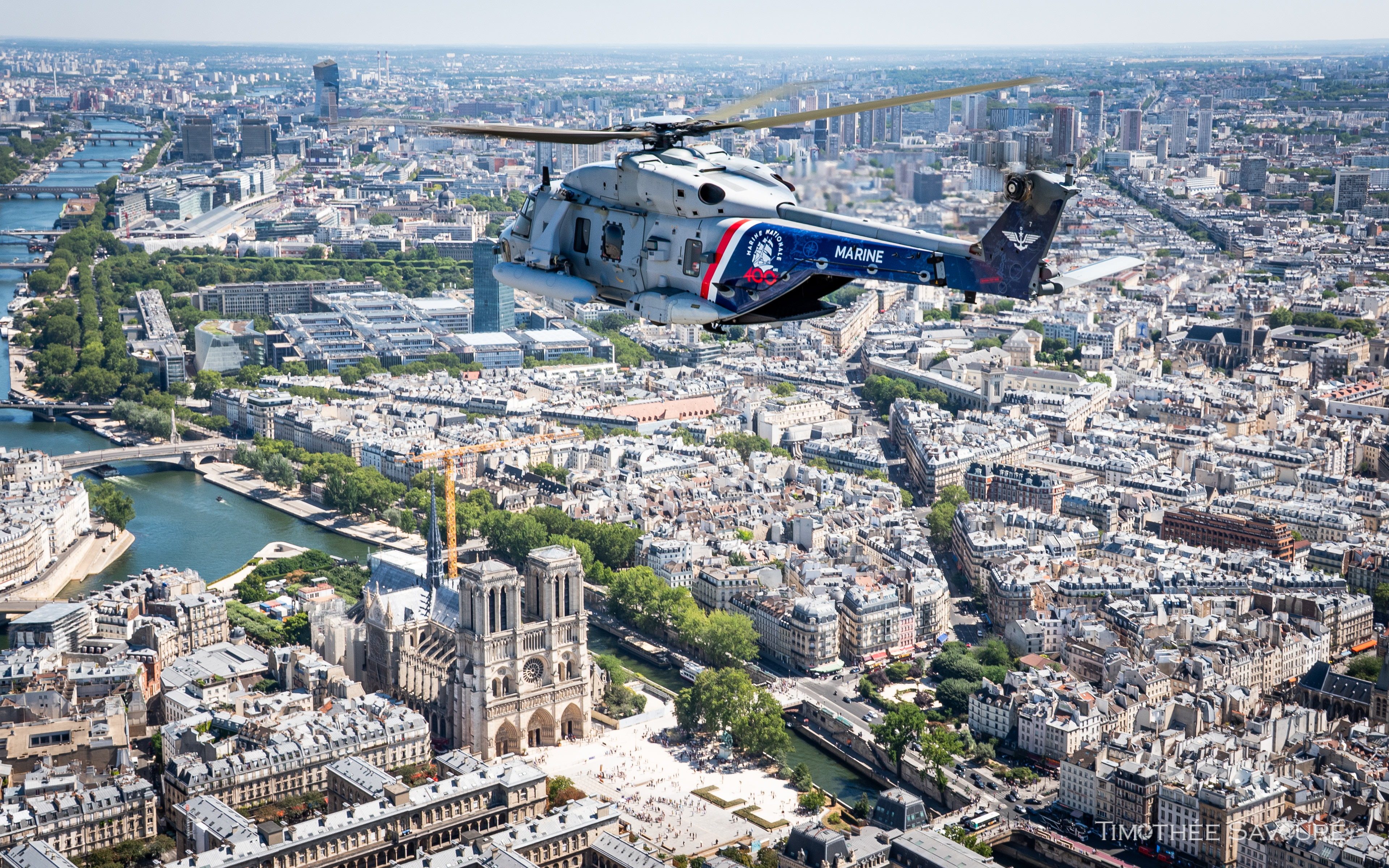 The Marine Nationale 400th anniversary NH-90 during the flypast over Paris