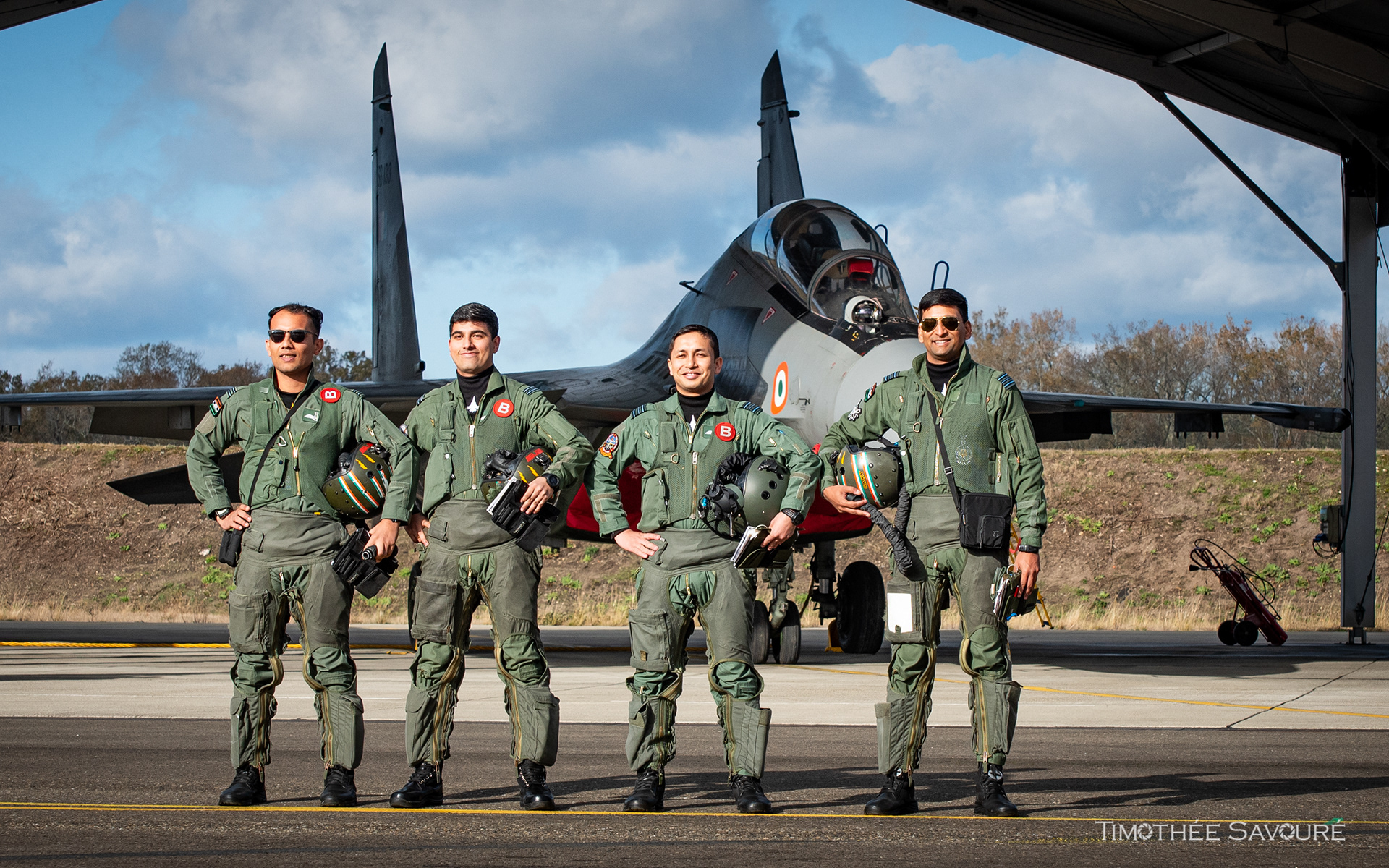 XV Sqn "Flying Lances" pilots in front of one of their Su-30MKI