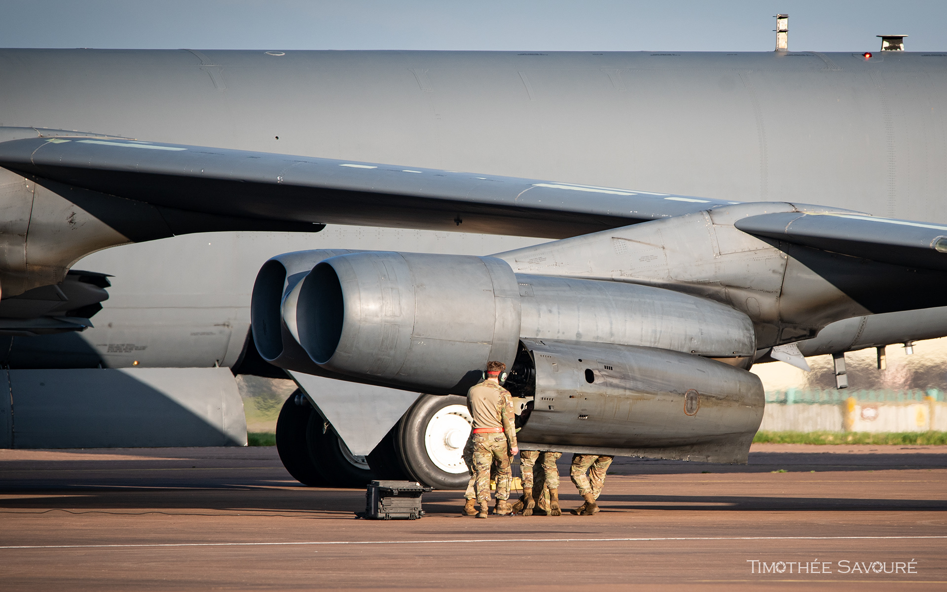 Checking on the engines of the B-52H before an Epic Fury mission