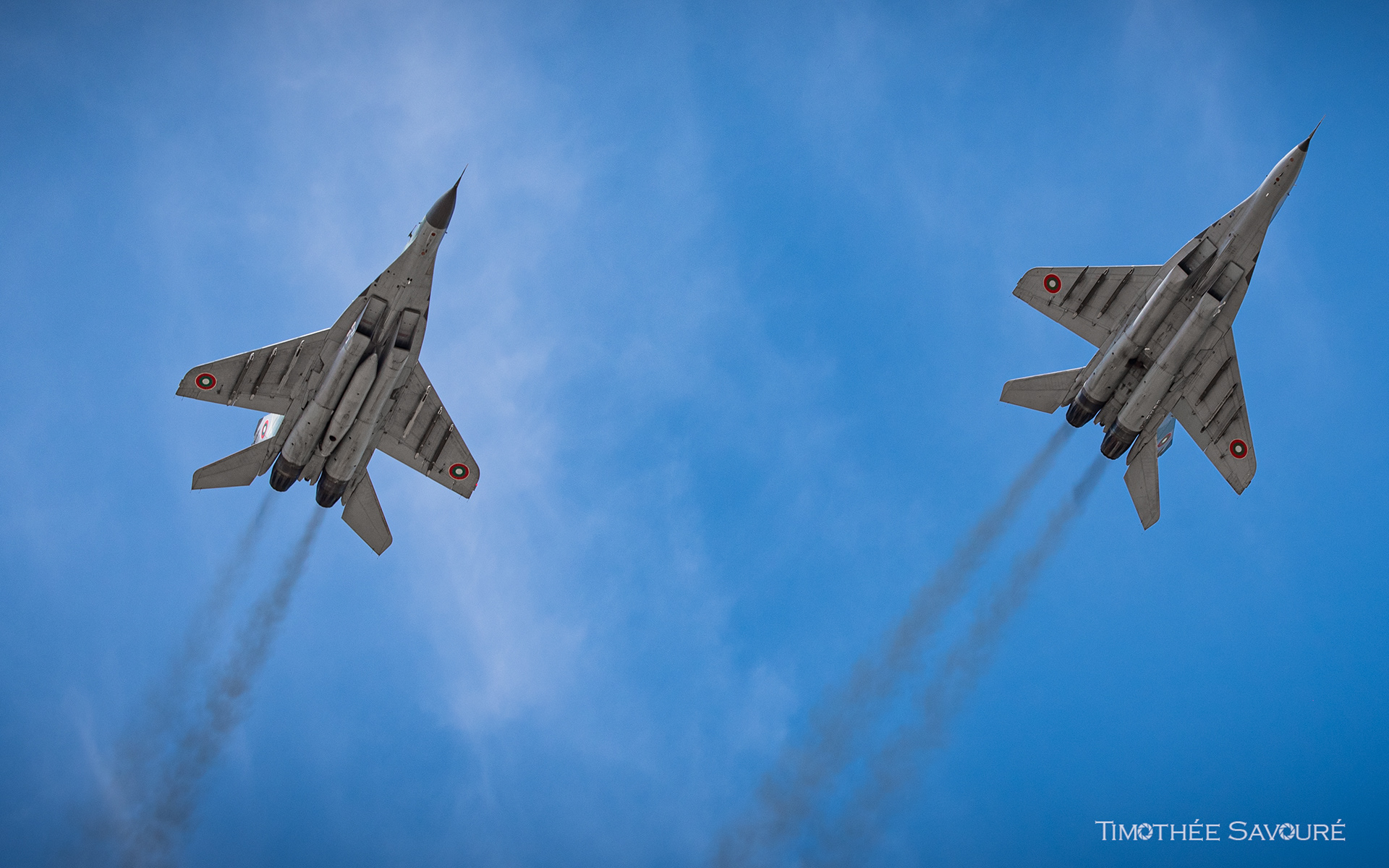 A pair of MiG-29 from the Bulgarian Air Force return to 3rd AFB, Graf Ignatievo