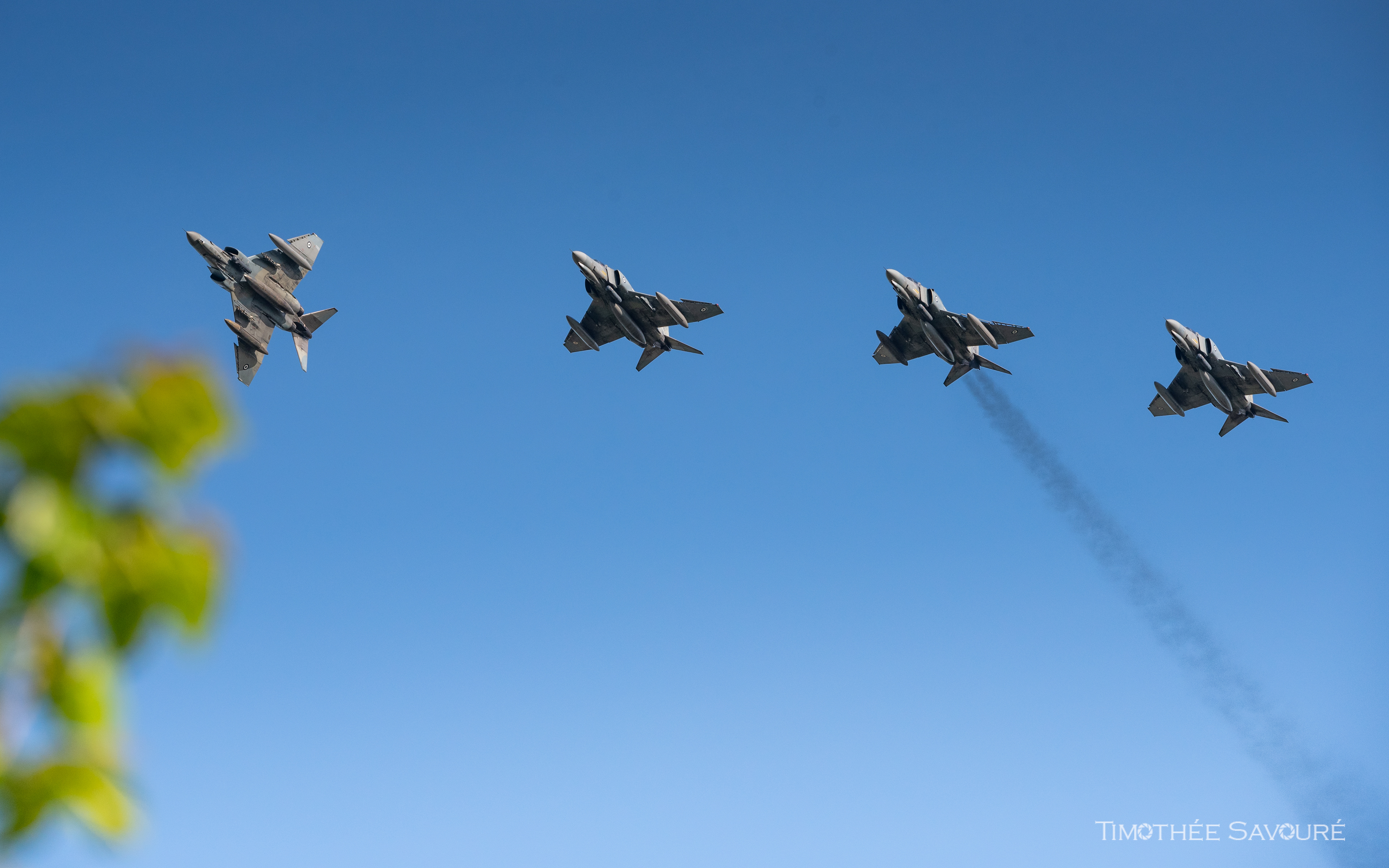 Four Hellenic Air Force F-4E Phantoms recovering from a INIOCHOS 2025 mission