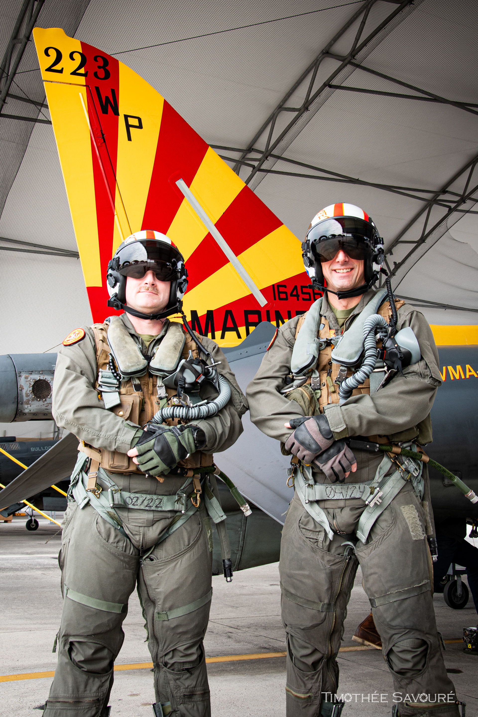 Major Sheibe (left) and LieutCol Cumbie (right), VMA-223 Executive and Commanding Officers