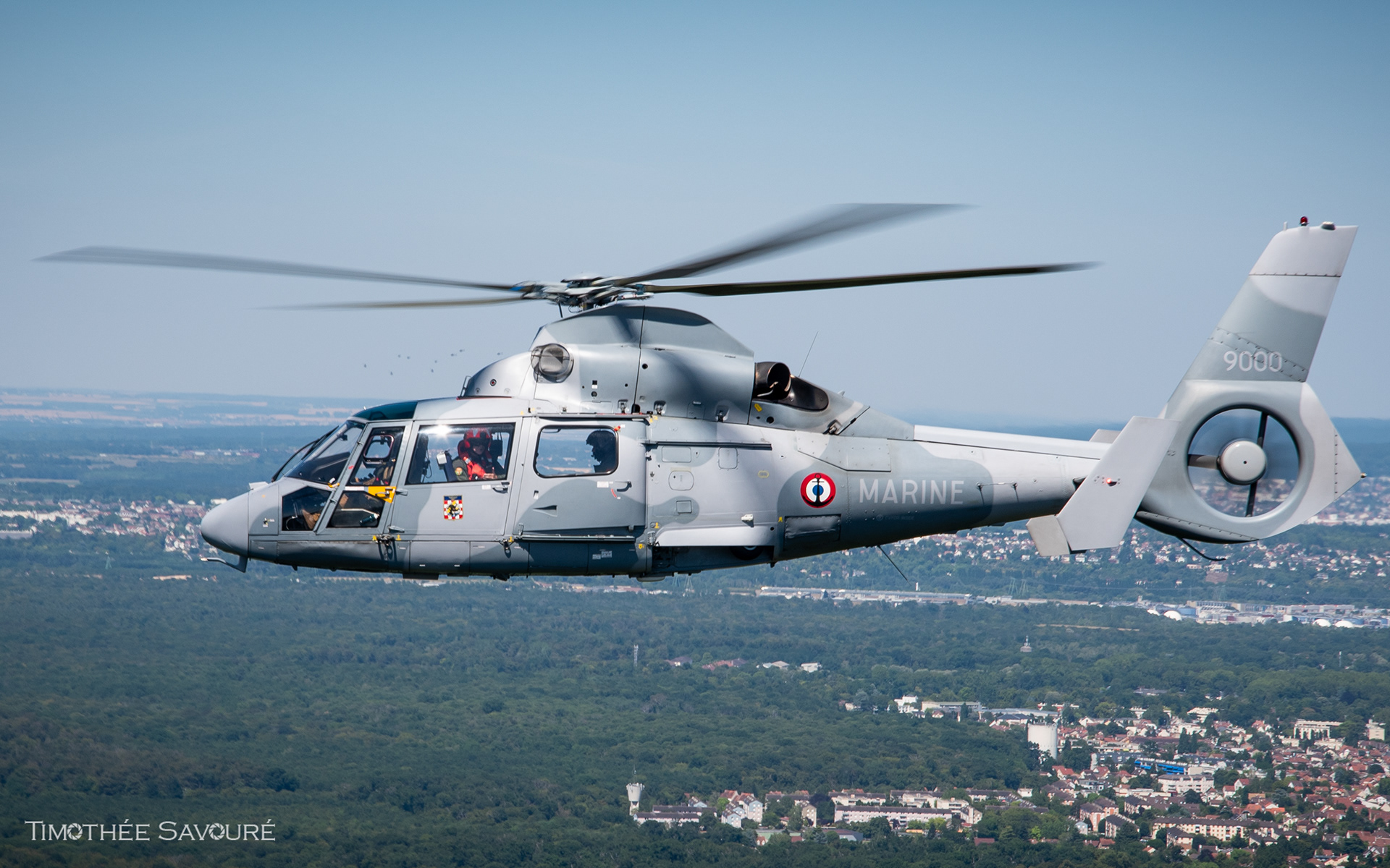 AS365N3 Dauphin in flight over Saint-Germain forest