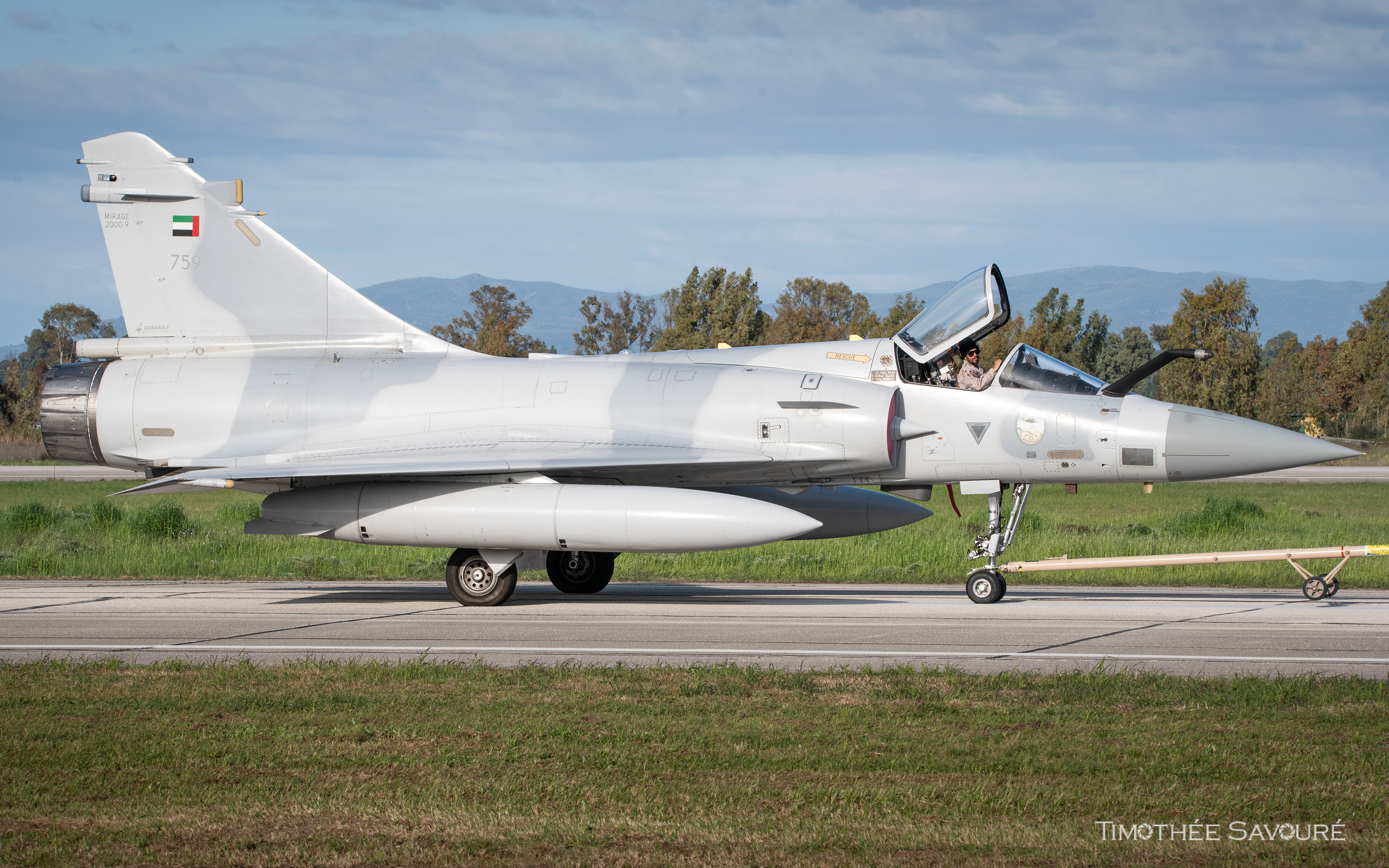 UAE Air Force Dassault Mirage 2000-9 towed back to its parking spot in Andravida | 759
