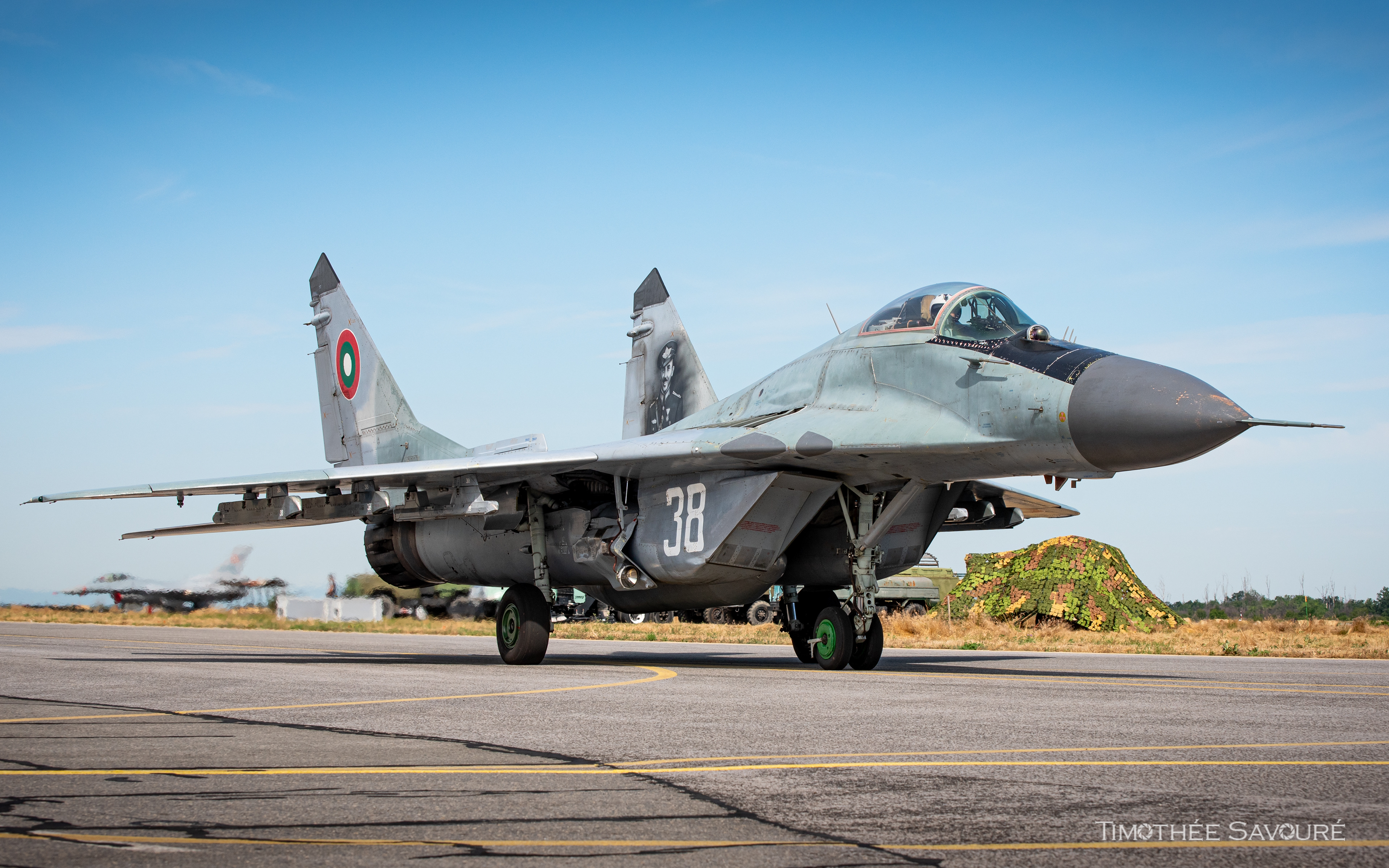 The unique silouette of the MiG-29, really fitting with the Bulgarian colors