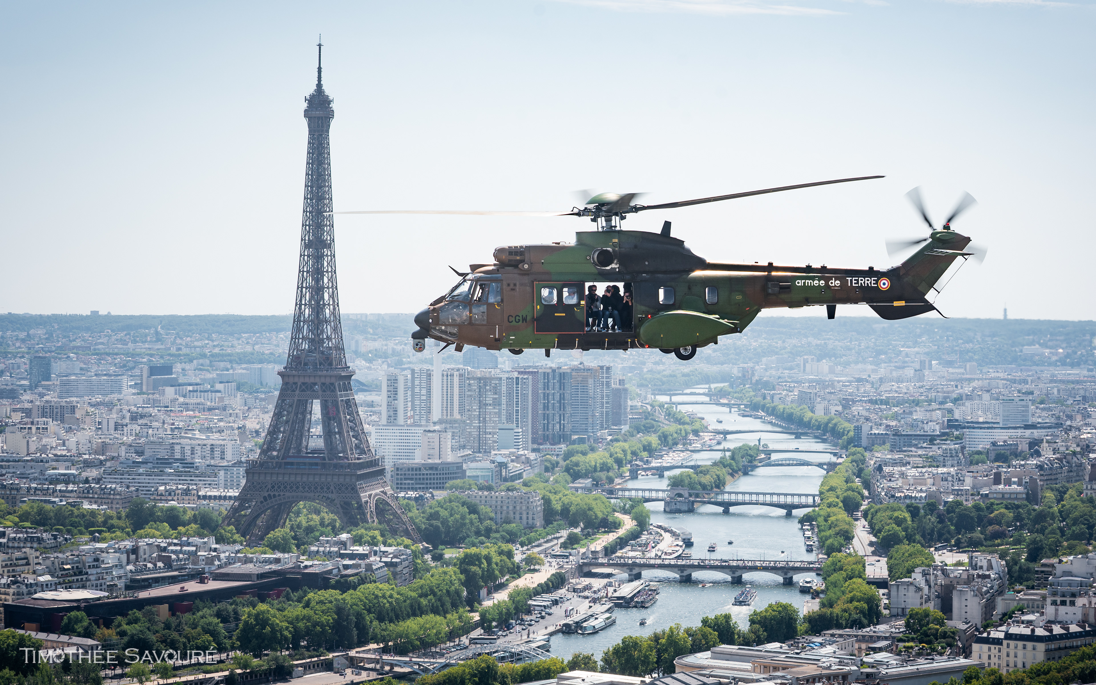 AS532 Cougar over Paris with the Eiffel Tower