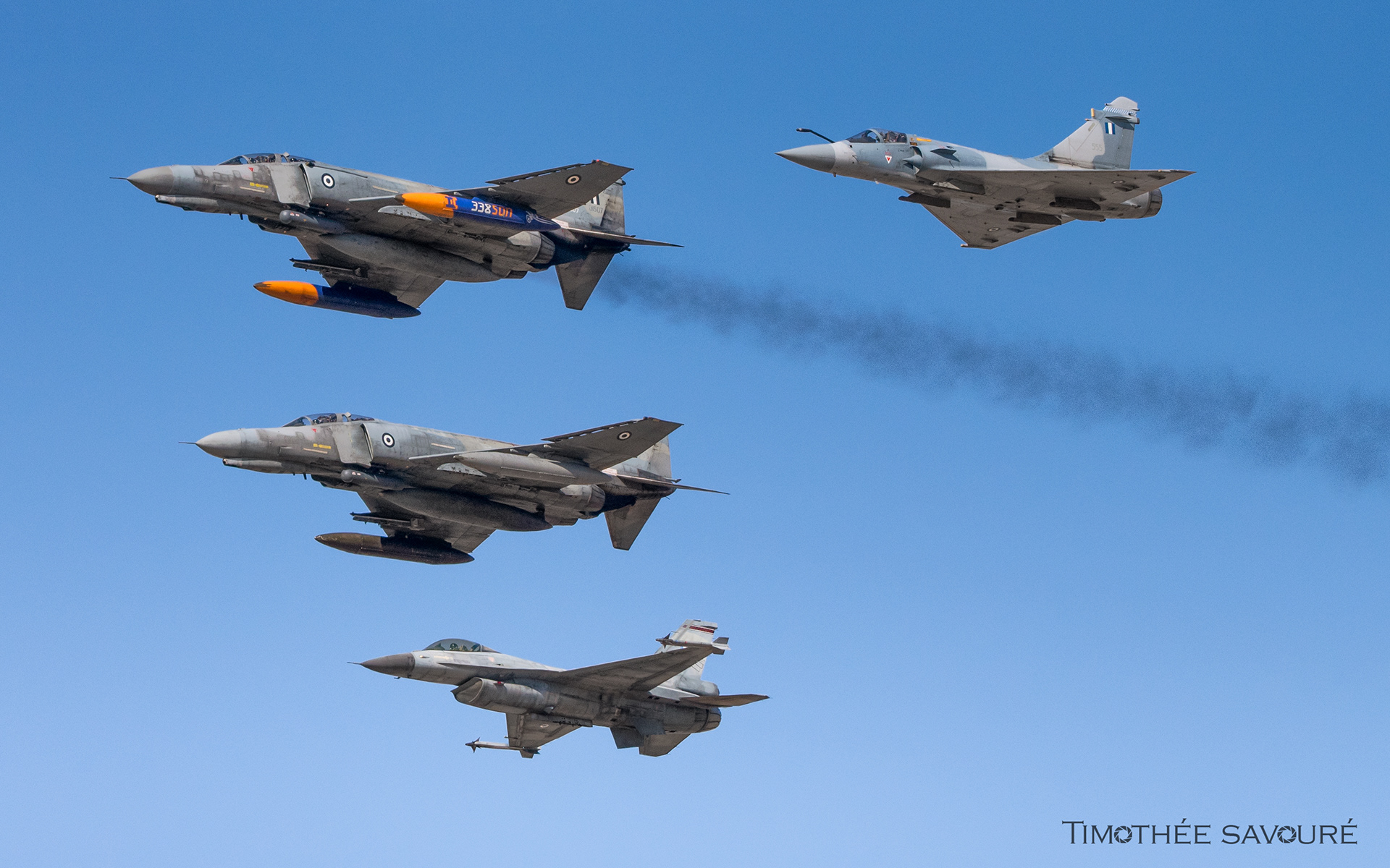 Hellenic Air Force flypast - F-4E Phantom II, Mirage 2000-5, F-16C
