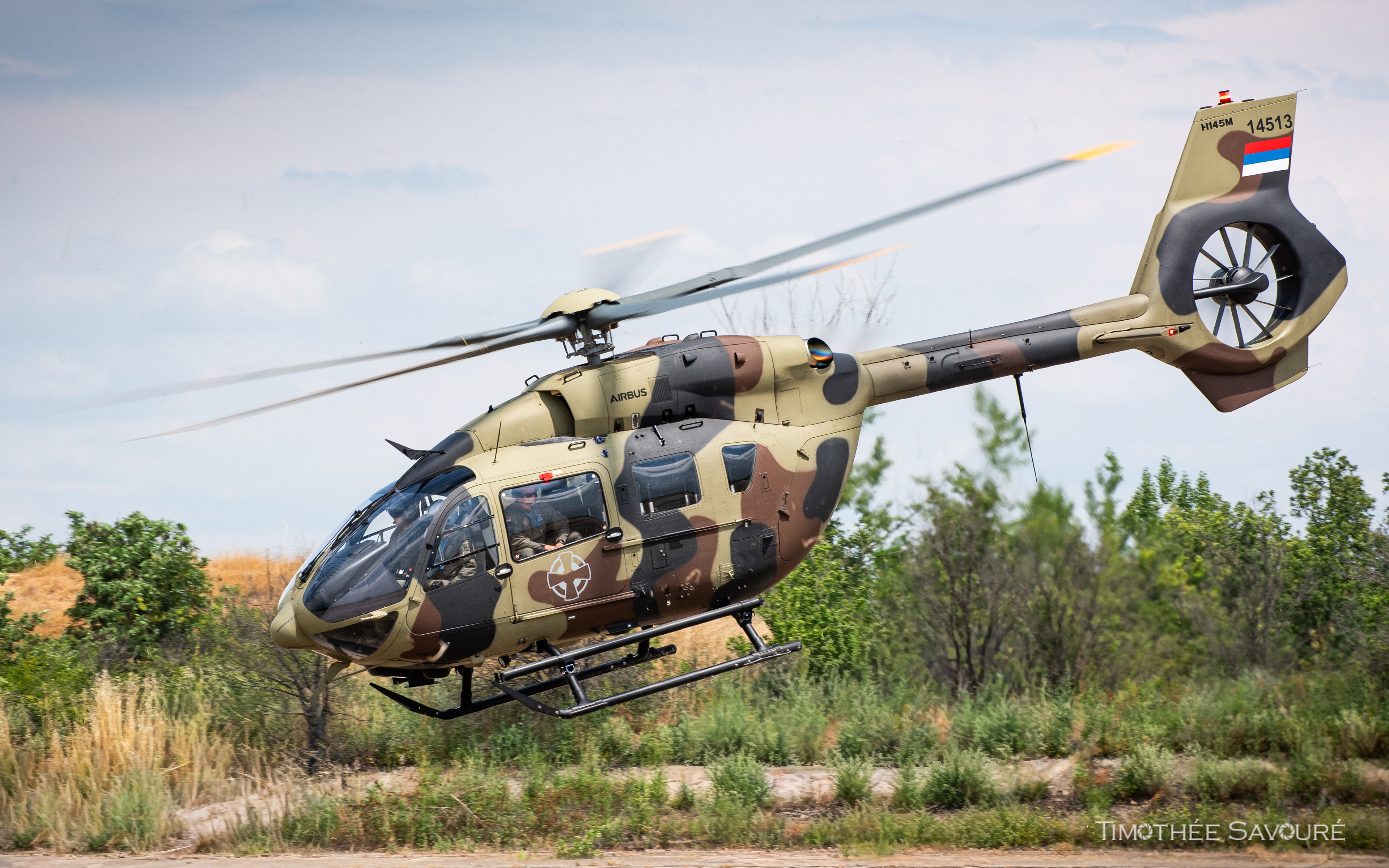 Serbian Air Force H145M leaving Cheshnegirovo during Thracian Blade 2026