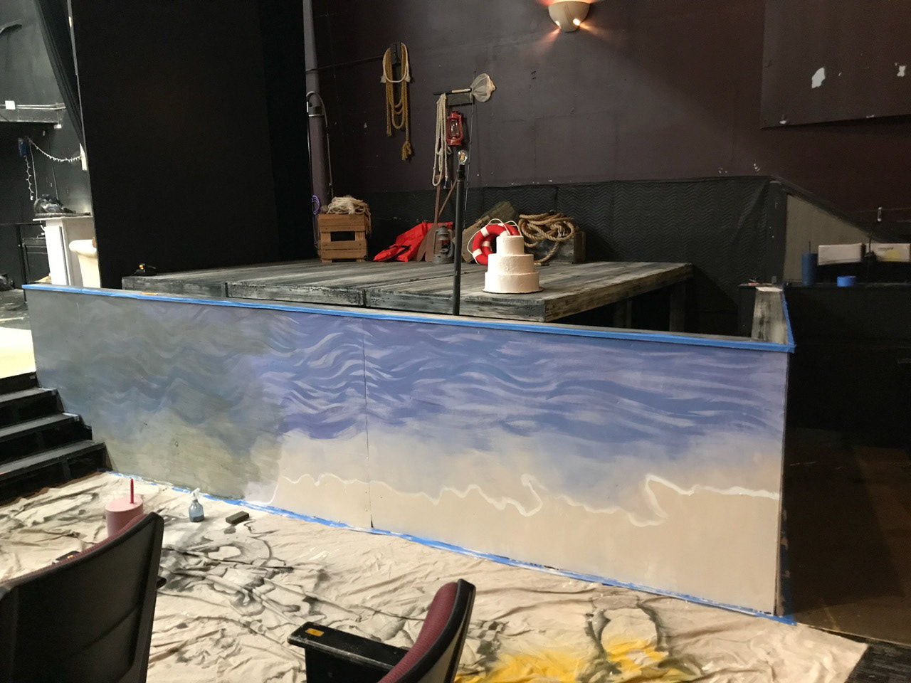 Pier mural wash in progress