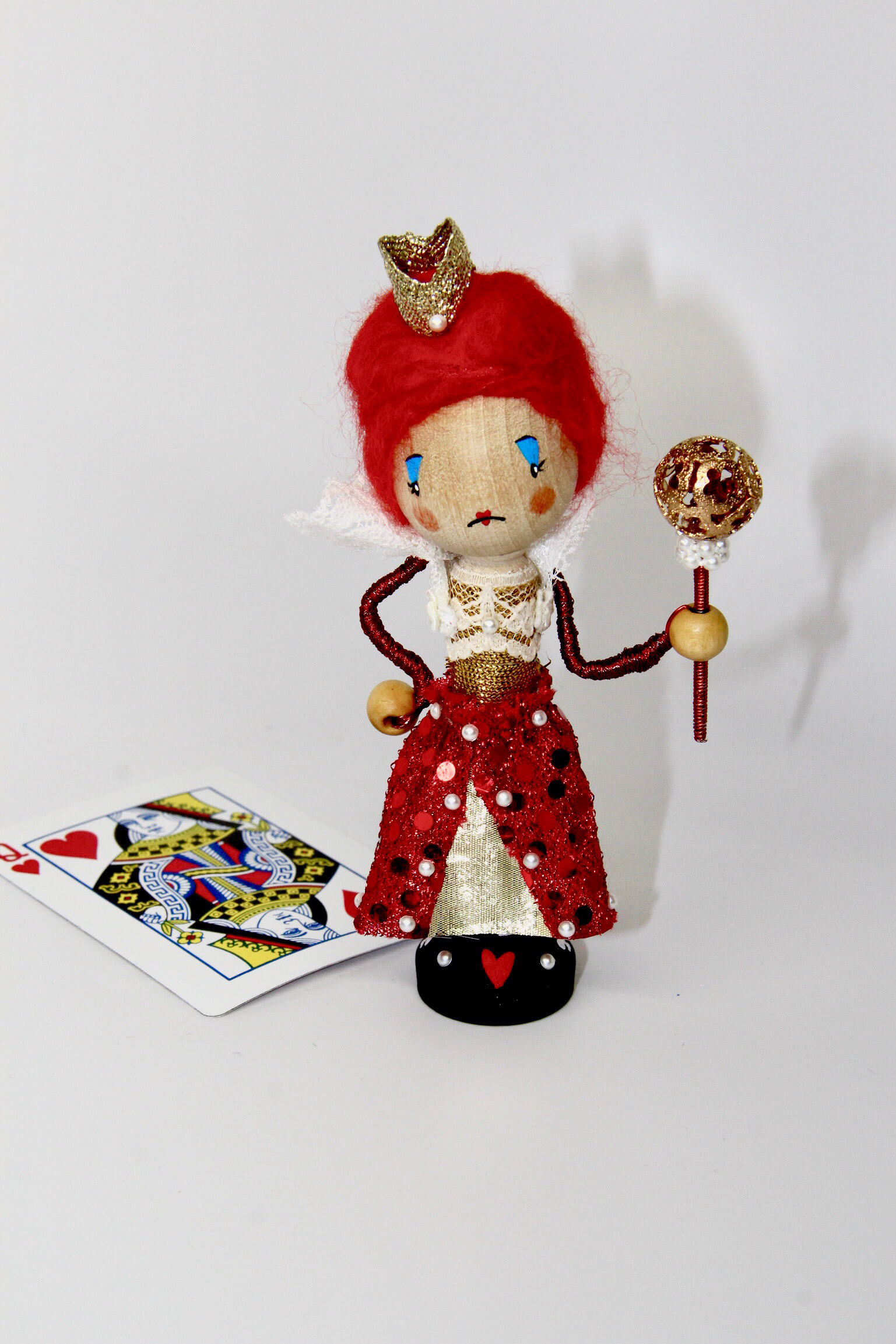 The Queen of Hearts clothespin doll