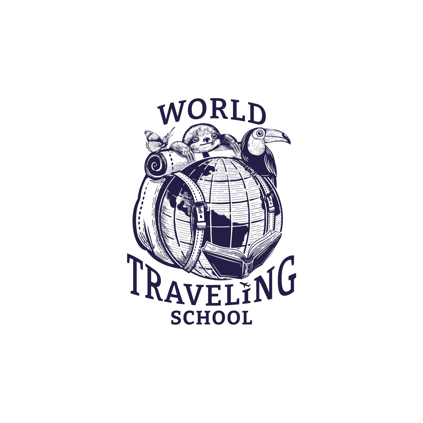 Vintage logo for World Traveling School, which provides contiunity in education for digital nomad families.