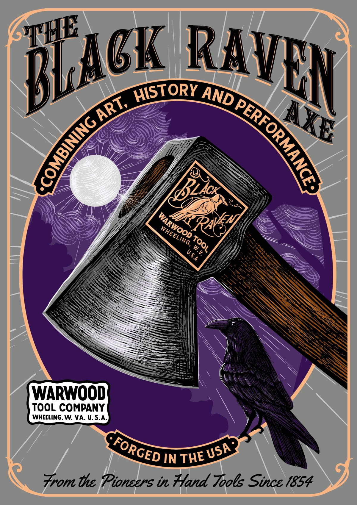 Black Raven Axe Poster Design for Warwood Tool Company