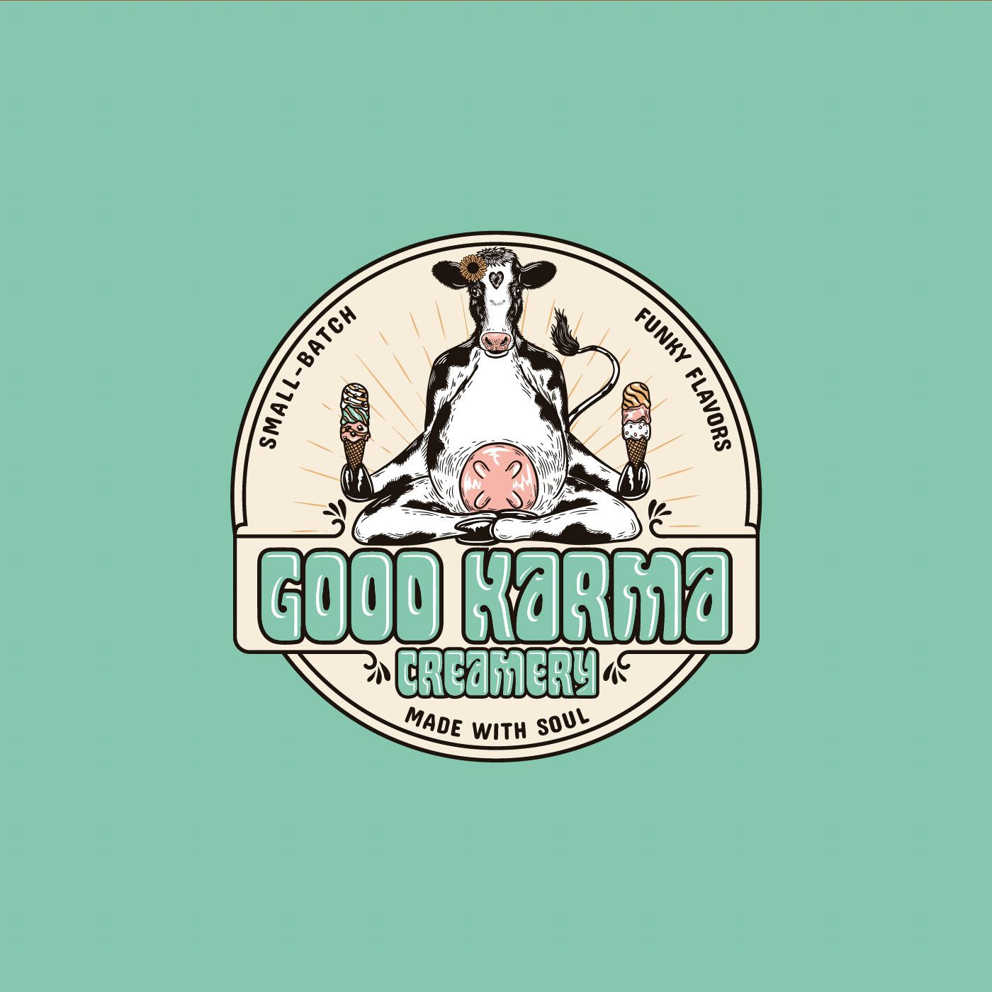 The loge design made for Good Karma Creamery, which is a small-batch Ice Cream company. 