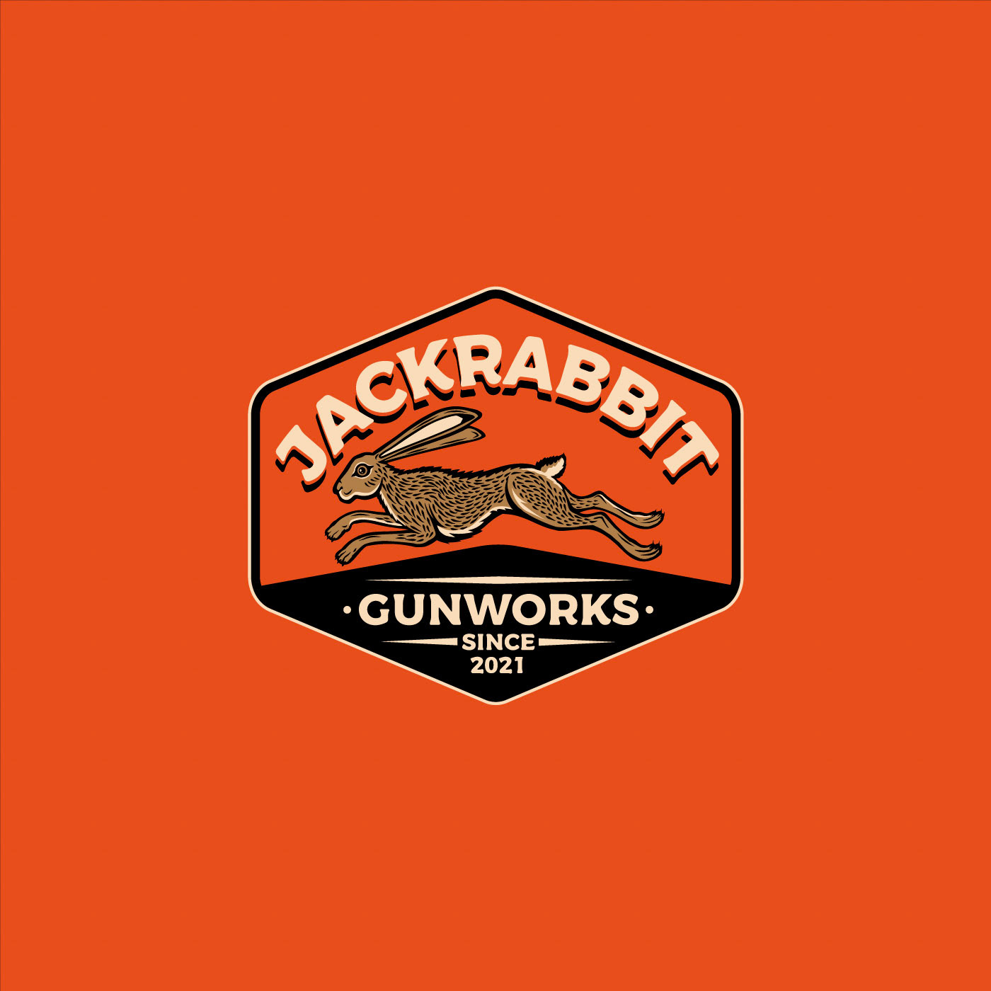 Vintage logo badge made of Texas Based Jackrabbit Gunworks.