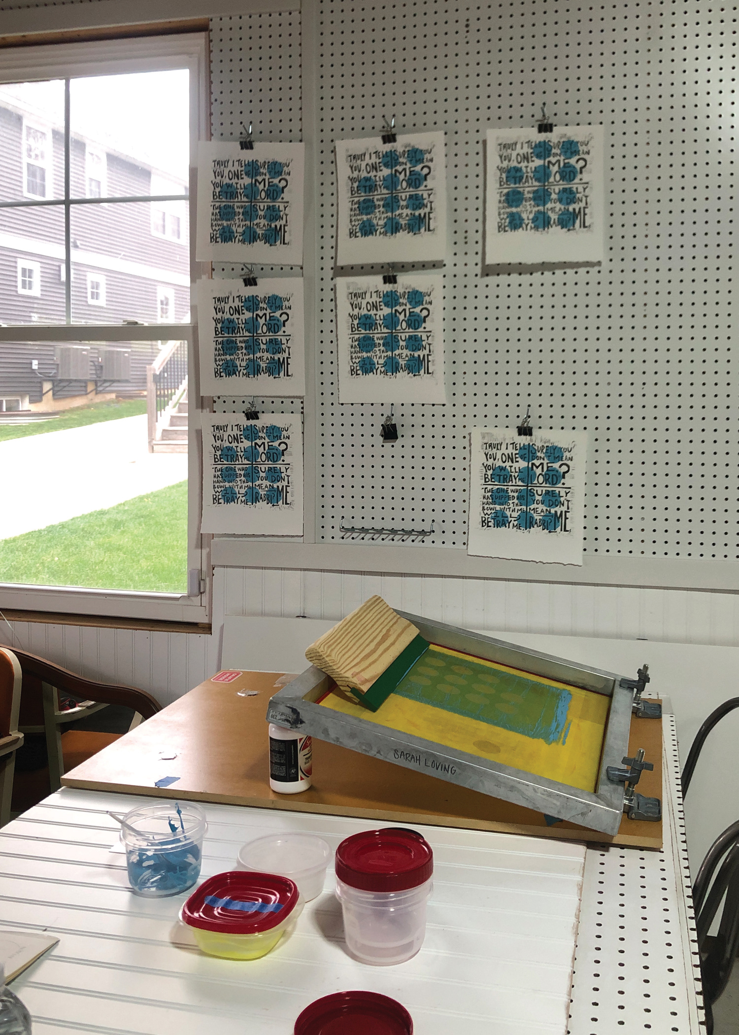 moveable screenprint station + pegboard drying system