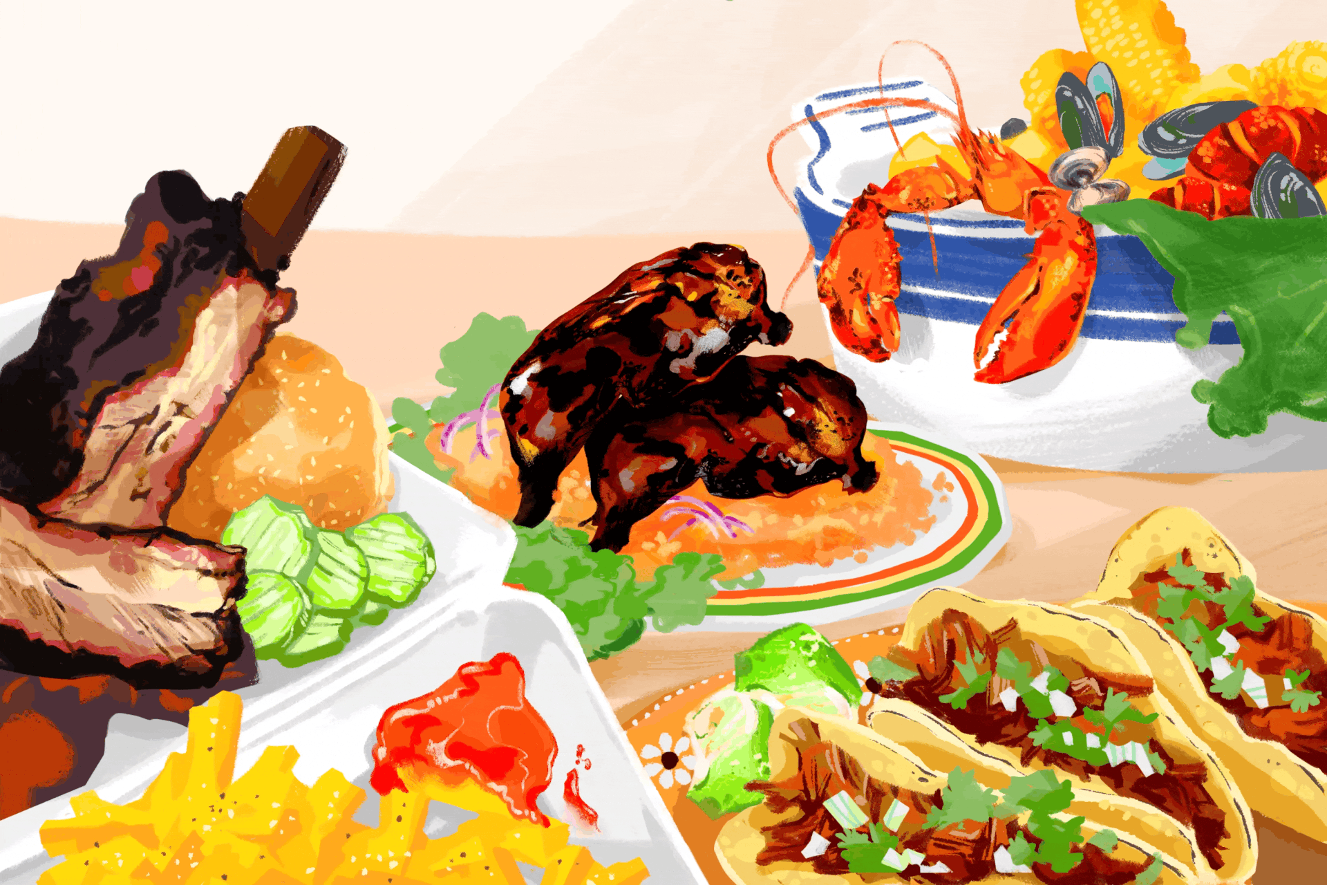 Virginian BBQ; Jamaican "jerk"; Central Mexican "barbacoa"; North Eastern "clambake"