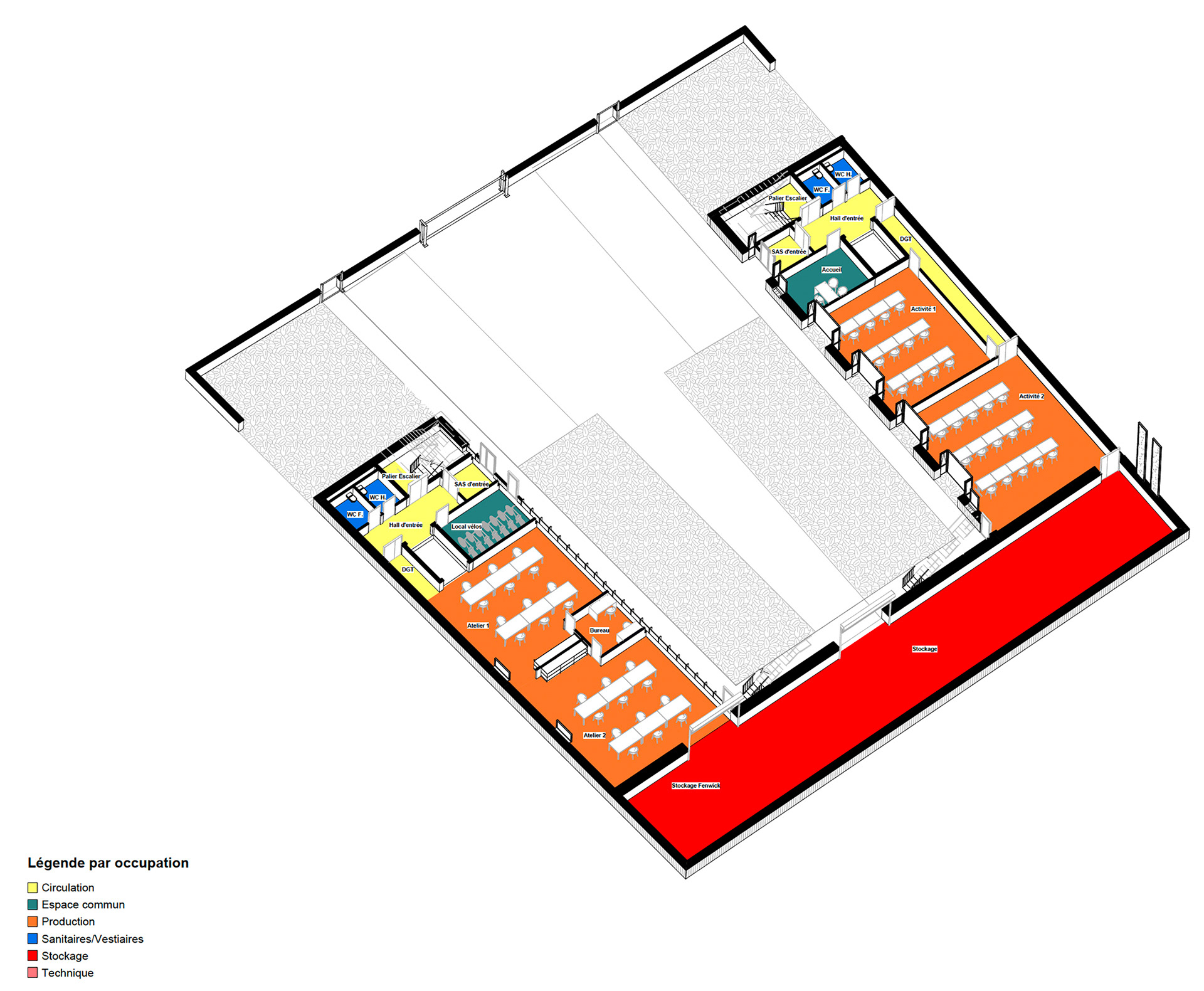 Axonométrie fonctionnelle du rez-de-chaussée