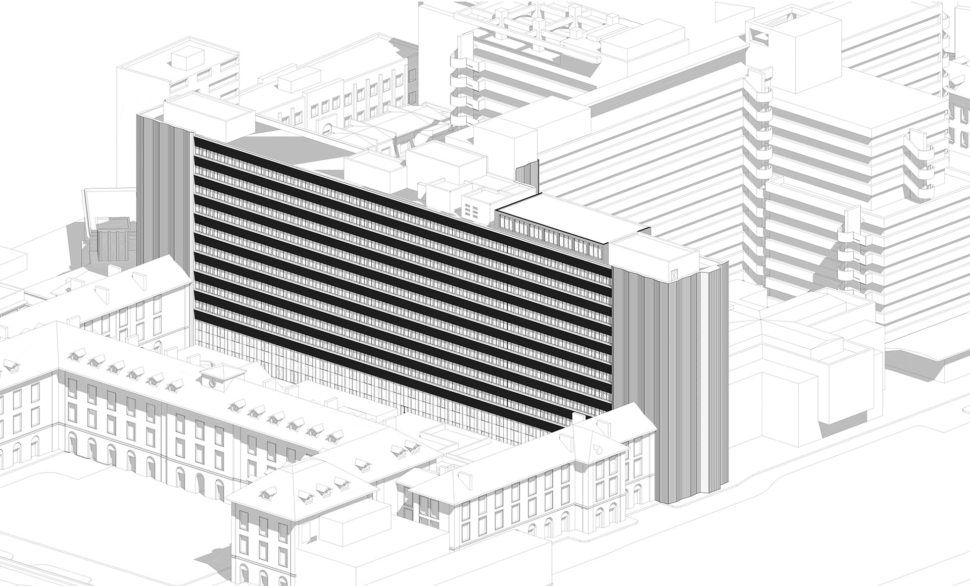 Axonométrie du bâtiment IGH Robert André