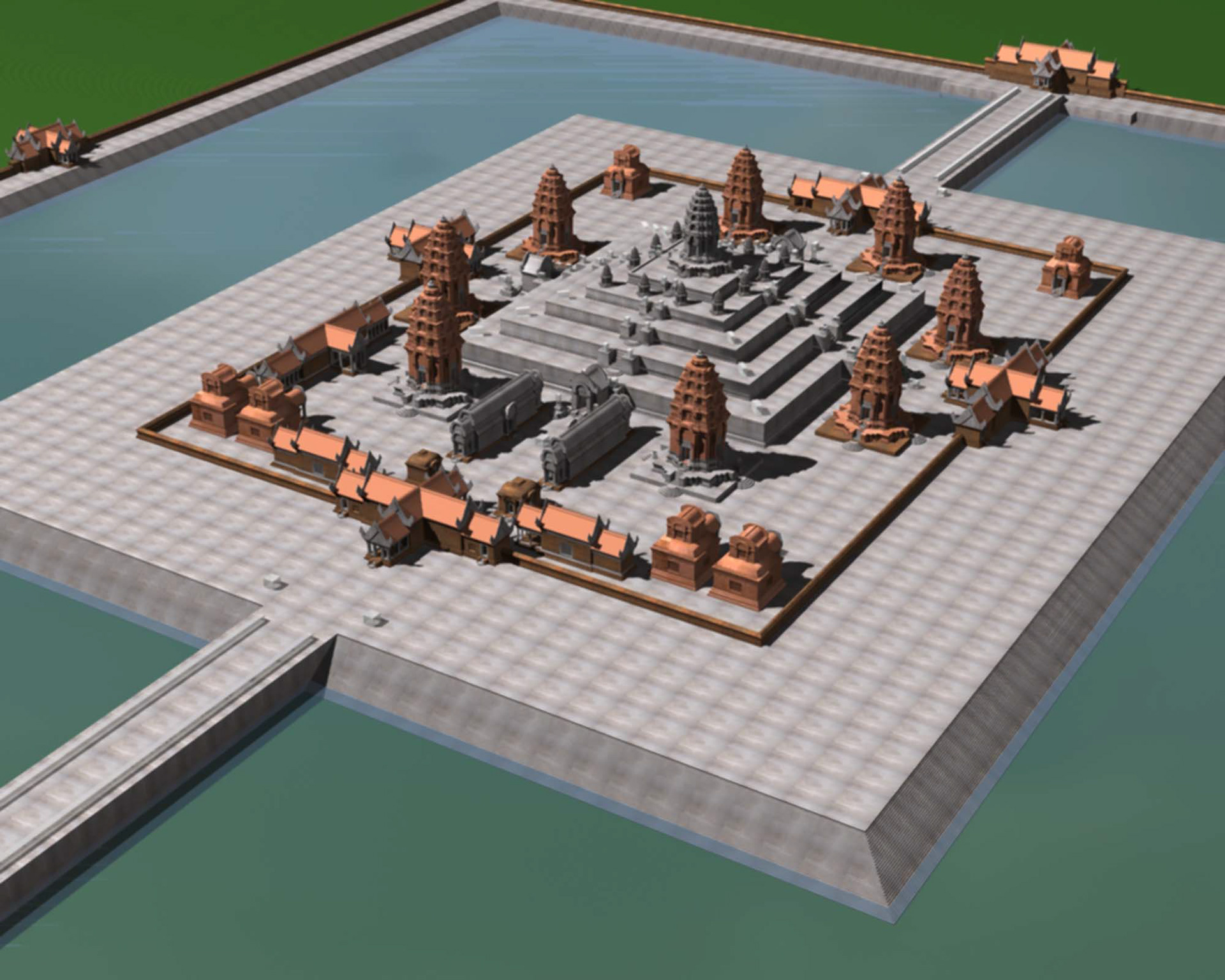 2003 - Restitution 3D du temple khmer du Bakong au Cambodge, site Roluos