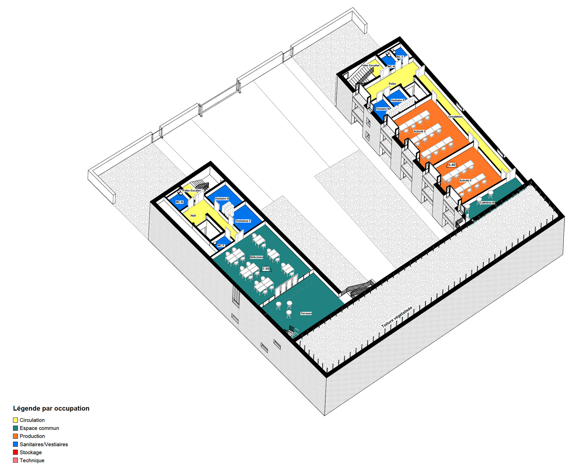 Axonométrie fonctionnelle du deuxième étage