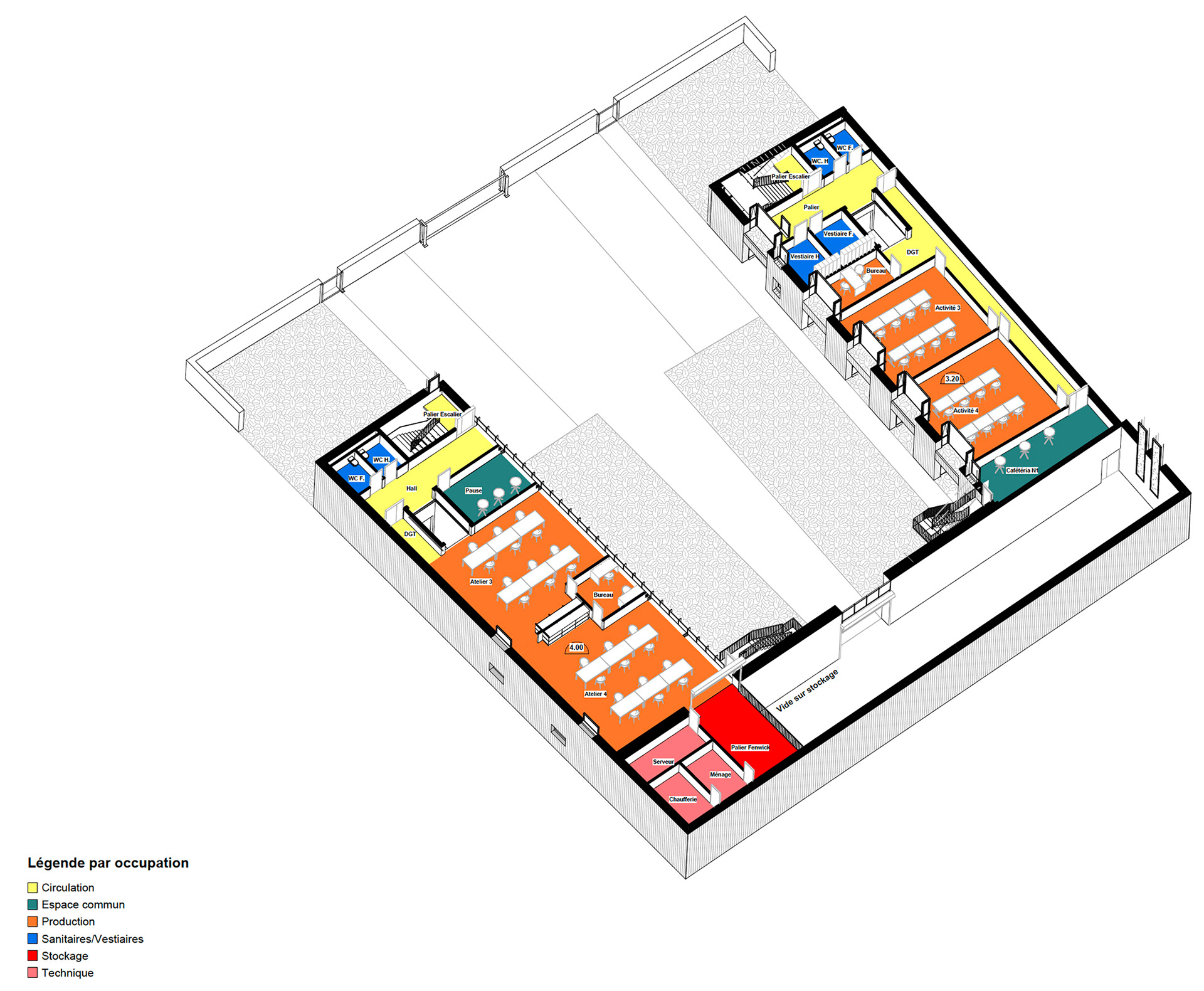 Axonométrie fonctionnelle du premier étage