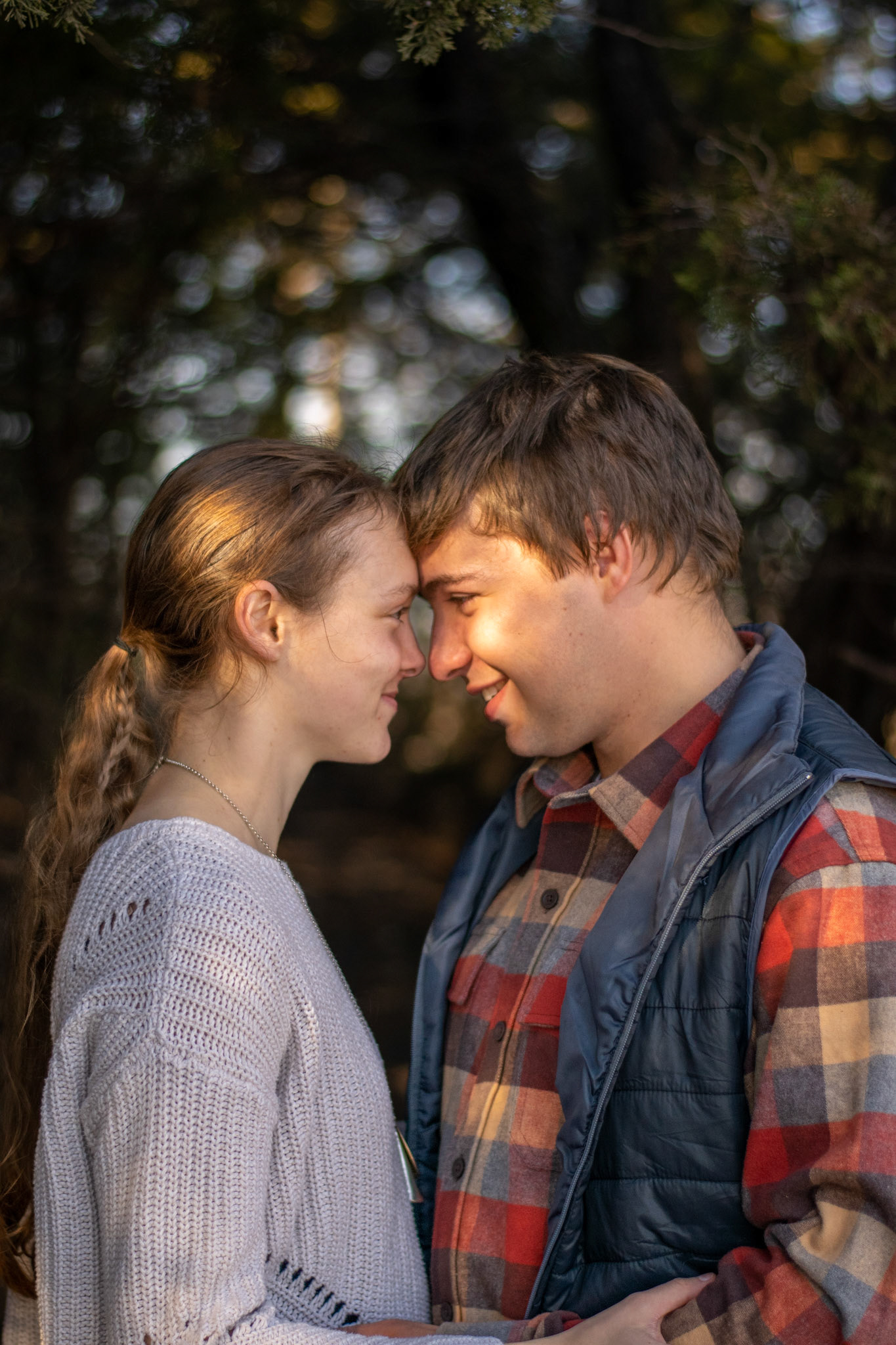 A couple gets their portrait with a beautiful nature backdrop.