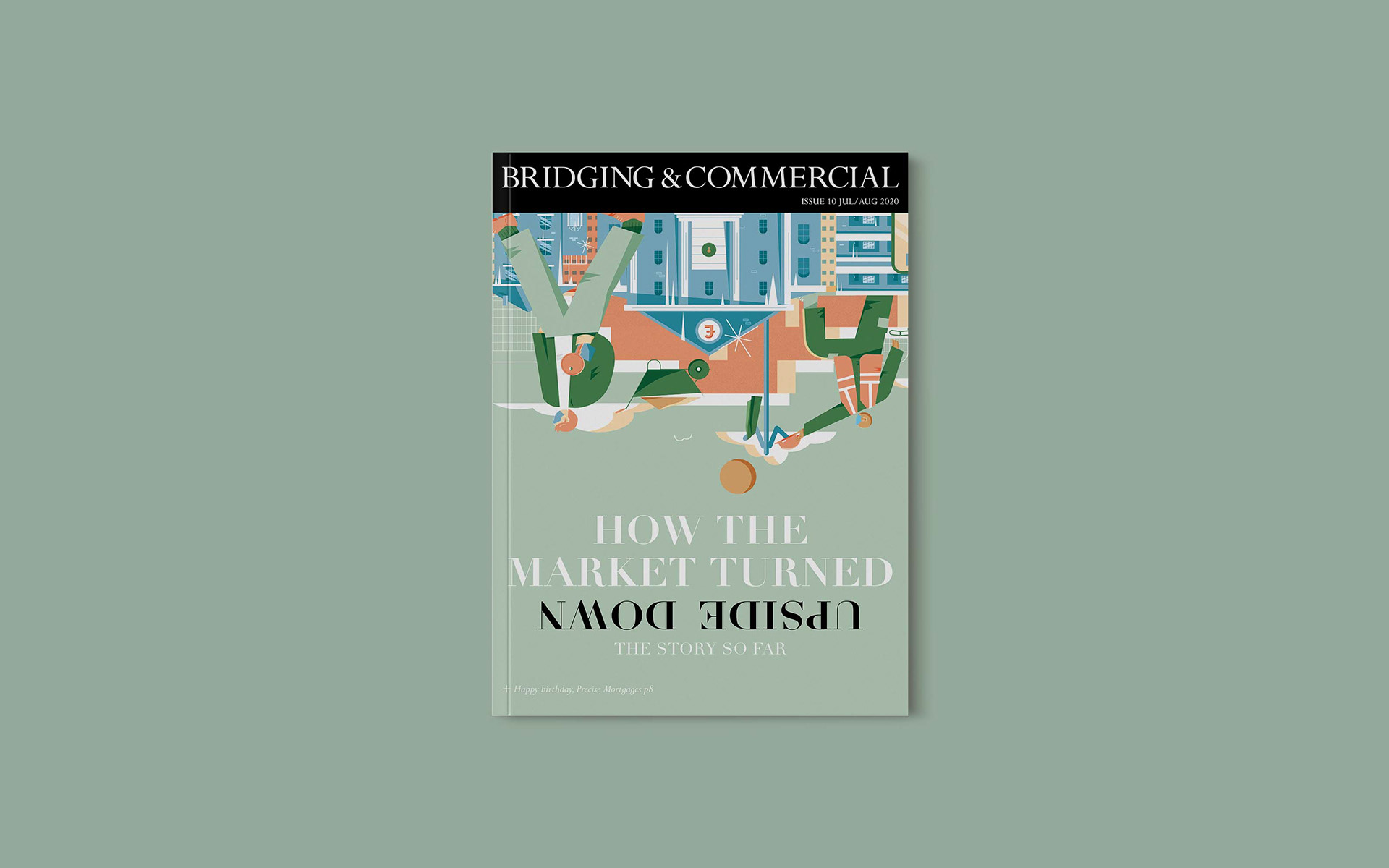 Bridging & Commercial magazine cover featuring an upside-down illustrated cityscape with the headline 'How the Market Turned Upside Down' and 'The Story So Far', Issue 10 Jul/Aug 2020.