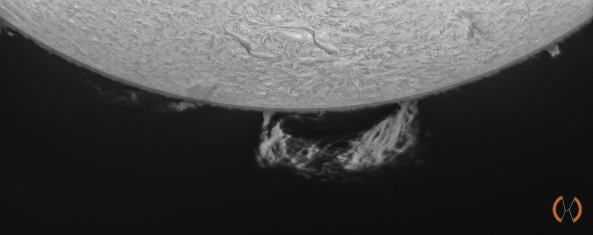 2022 - De Zon in Hydrogen Alpha licht met een protuburans die 150.000km 'hoog' is