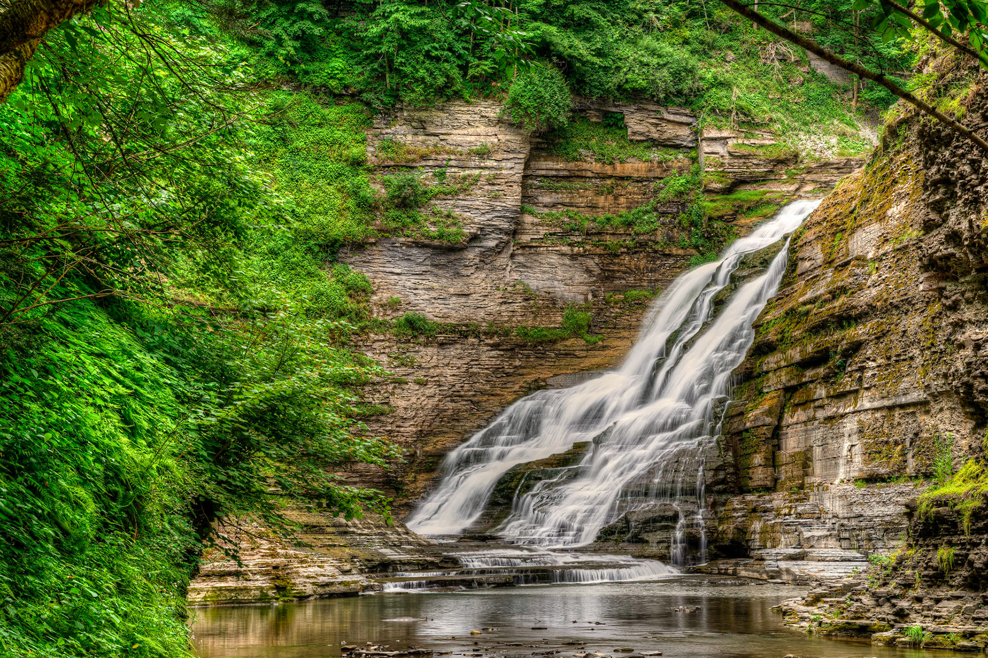 HDR Long Exposure of the base of Lucifer Falls in Robert H Treman State Park