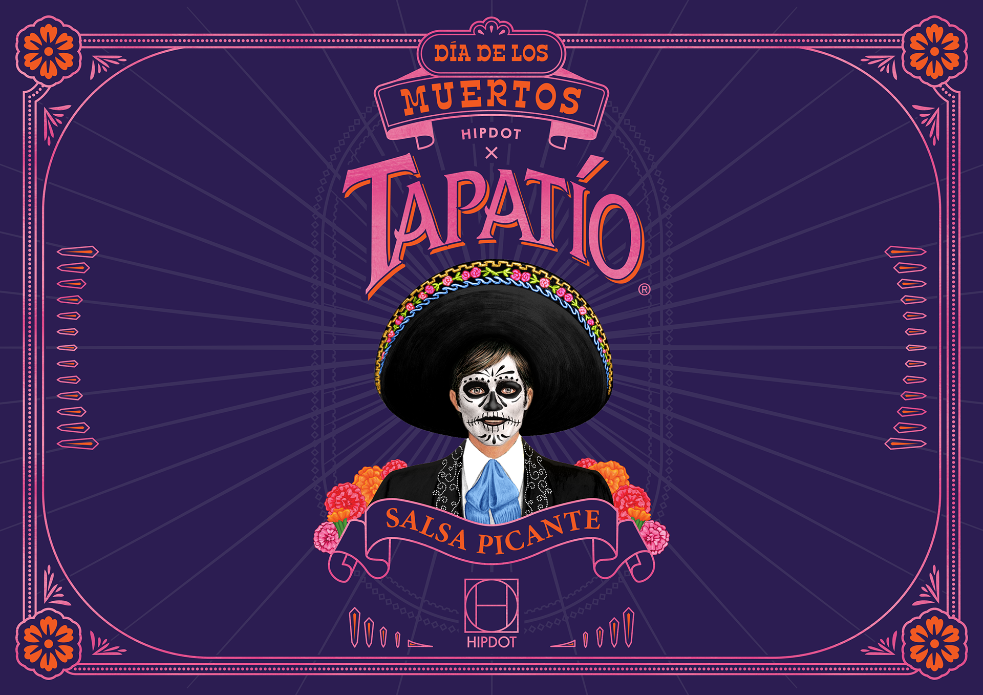HIPDOT x TAPATÍO Día de los Muertos makeup packaging with colorful pigment palette and beauty products by Dima Rykov