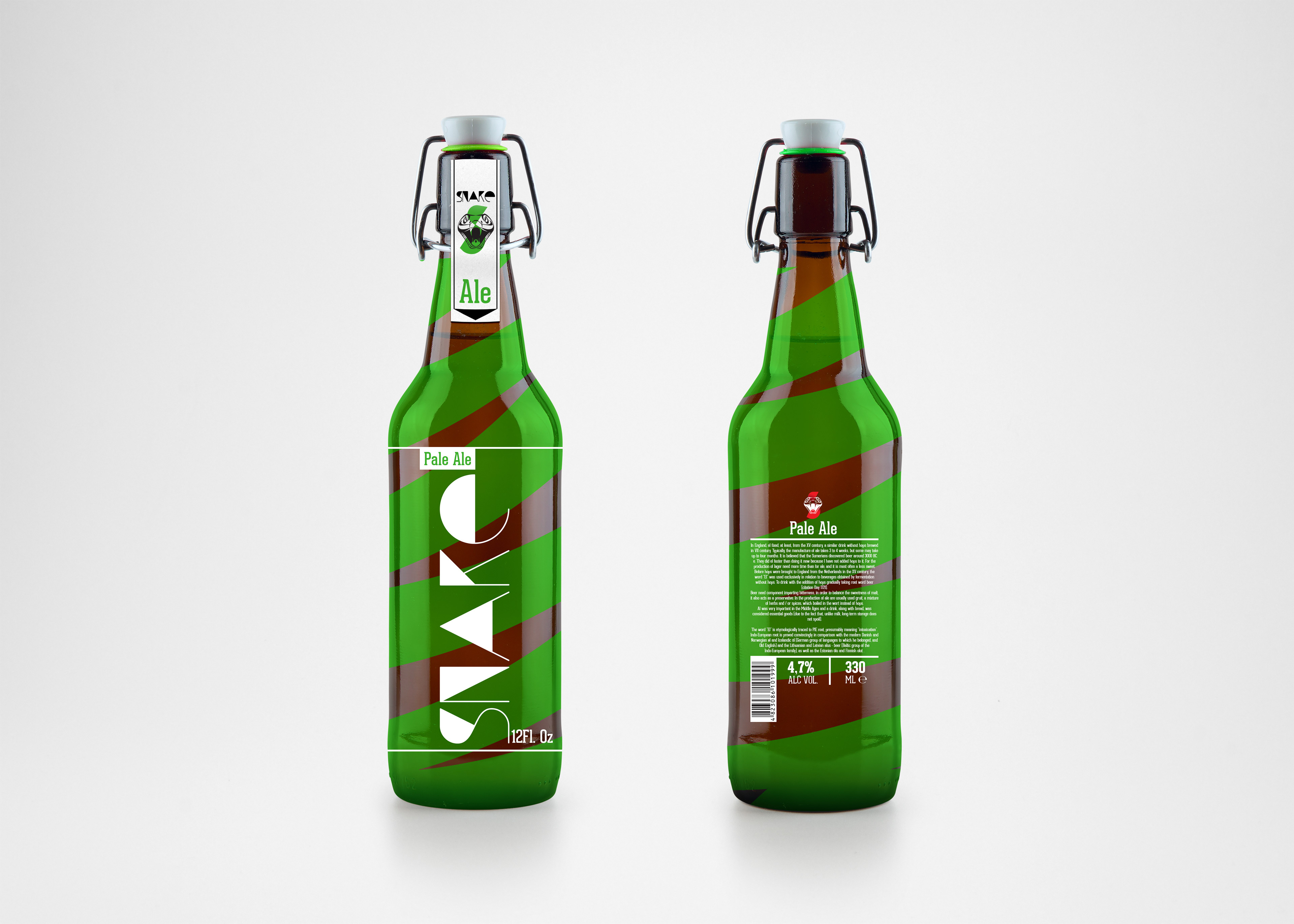 Ale Snake beer packaging and label design featuring a colorful range of ale bottles by Dima Rykov