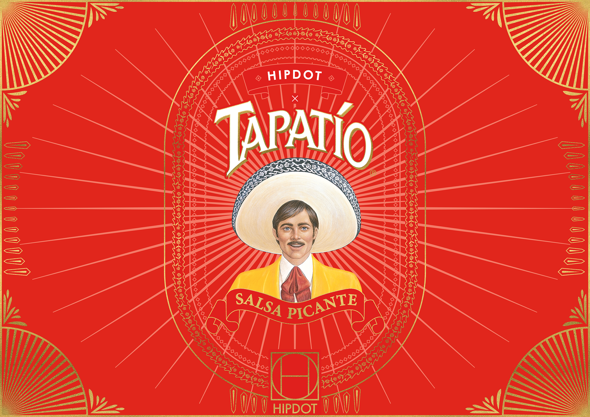 HIPDOT x TAPATÍO makeup packaging with LA DIABLA and EL DORADO pigment palettes, hot sauce bottles and red peppers by Dima Rykov