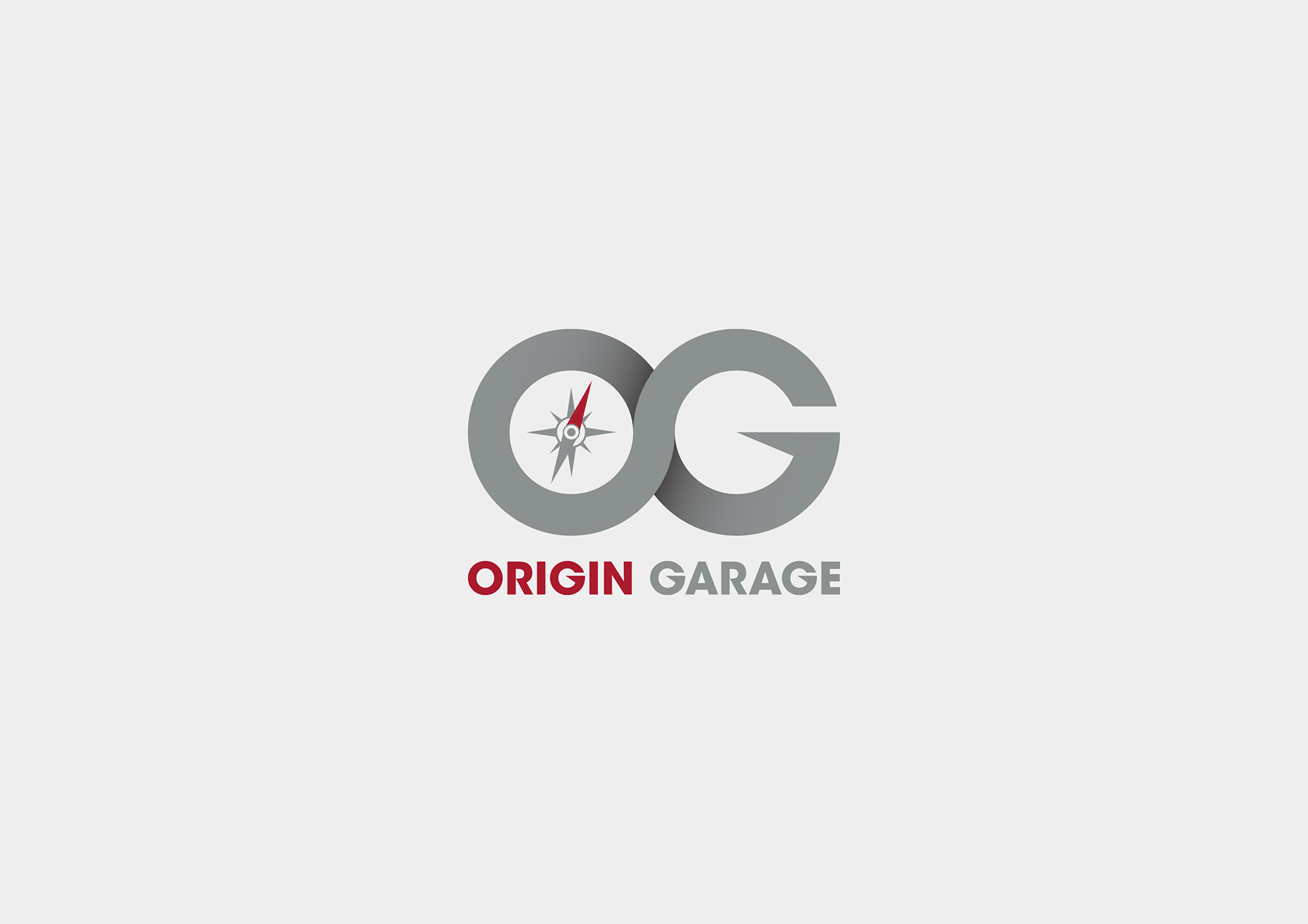Origin Garage automotive brand identity with OG logo over an off-road mountain scene by Dima Rykov
