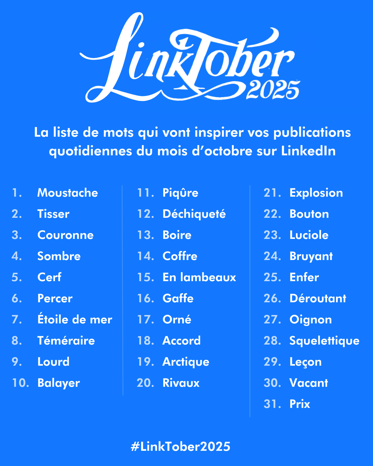Liste de mots du challenge LinkTober 2025