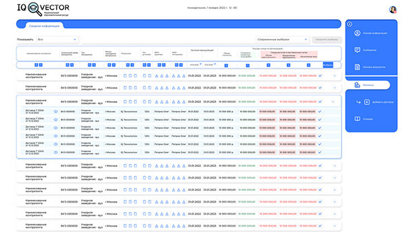 IQ Vector ecosys, client's account page