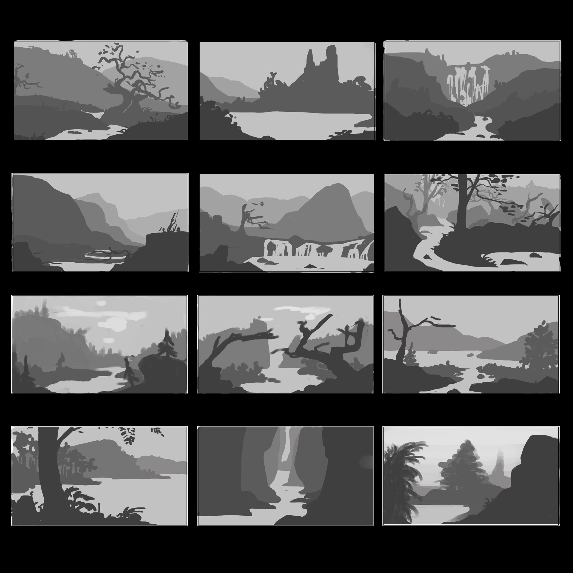 Environment thumbnails based on Scottish landscapes.